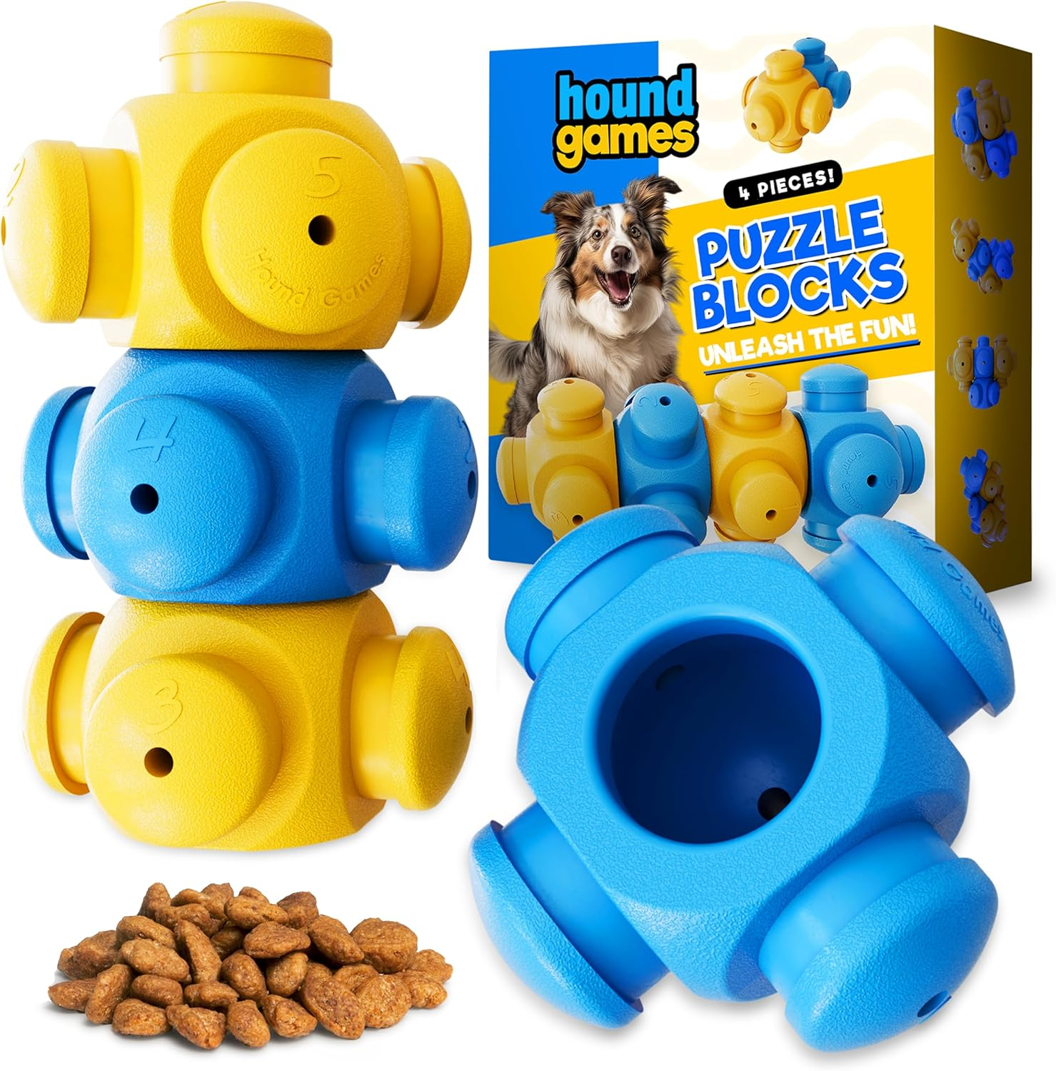 HOUNDGAMES Dog Puzzle Toys for Boredom, Chew Teething and Treat Dispensing for Smart Medium to Large Dogs - IQ Mental Enrichment Toys (6 Pack)