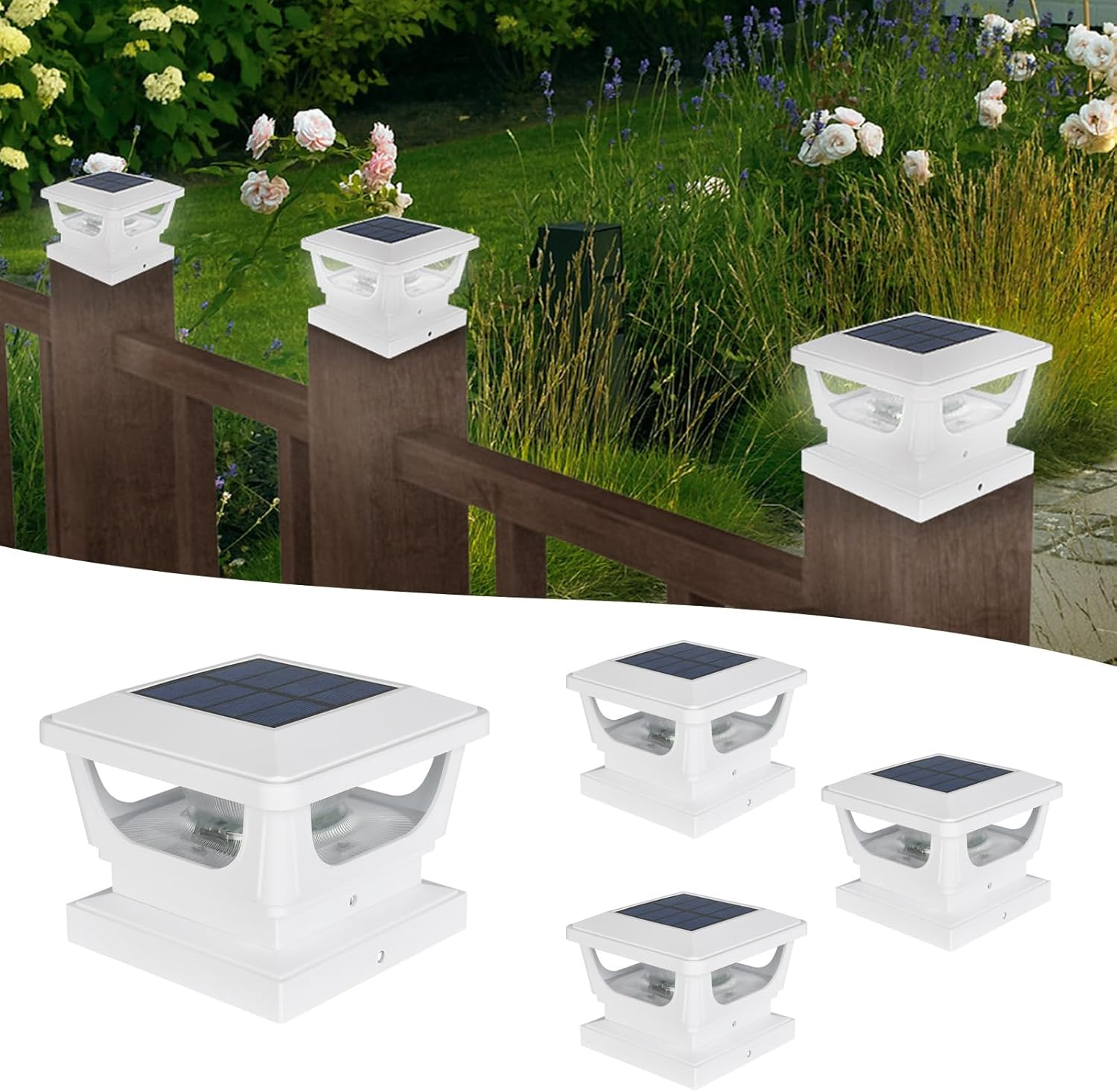 Solar Post Lights,Fence Post Lights IP65 Waterproof Fence Lights Outdoor Garden,Cap for 3X3 3.5&times;3.5 4X4 Inch Patio Fence Post Deck Wooden Posts-4 Pack