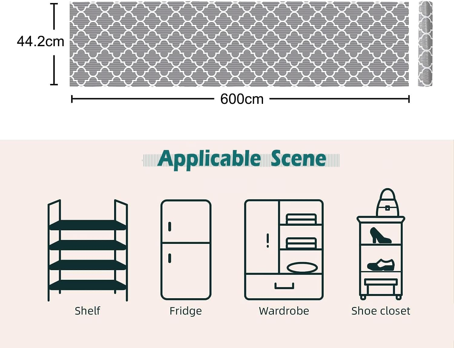 Drawer Liner 17.4&times;236.2In, Non-Adhesive Shelf Liner Quatrefoil Printing EVA Washable Fridge Mats Roll for Kitchen Cabinets Tableware image number 4