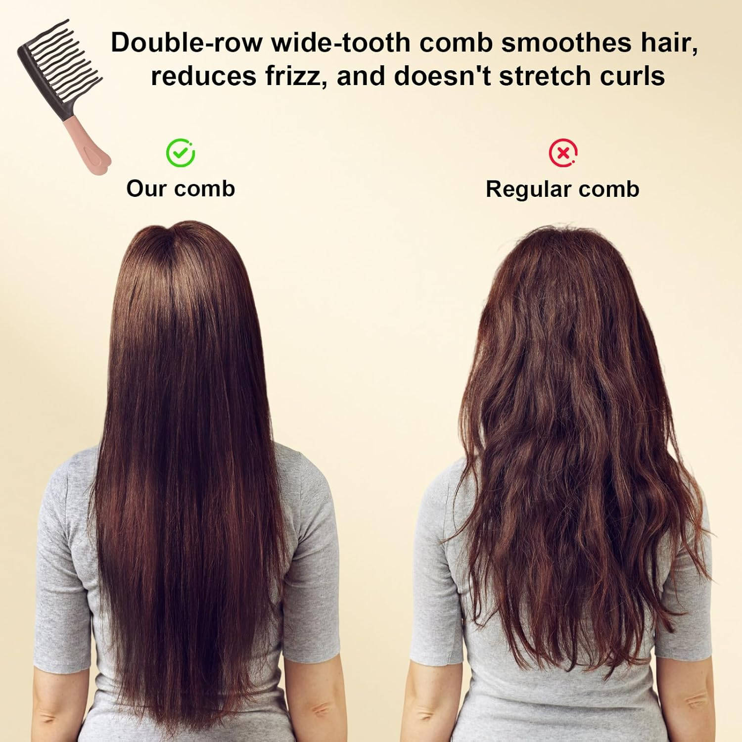 Fukaisu 2Pcs Wide Tooth Curly Hair Comb, Detangling Hair Brush with Double Row Wavy Tooth Design for Long/Thick Dry/Soggy Hairs for Women/Girl(Grey) image number 6