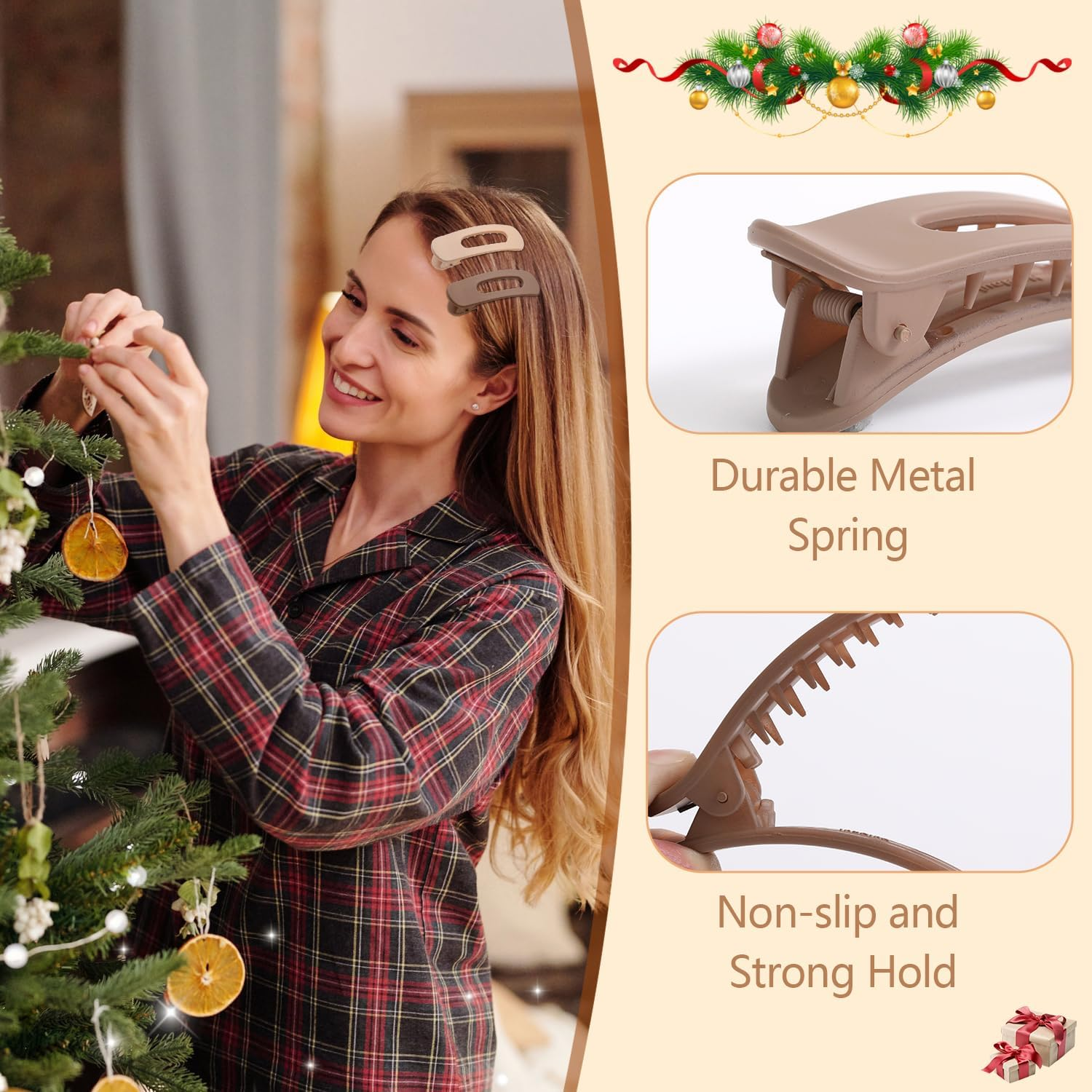 12PCS Flat Hair Clips, Flat Claw Clips for Thin Hair, Matte Lay down Claw Clips for Women, 3 Sizes Alligator Hair Clips, Slide Hair Clips, Christmas Hair Accessories, Brown