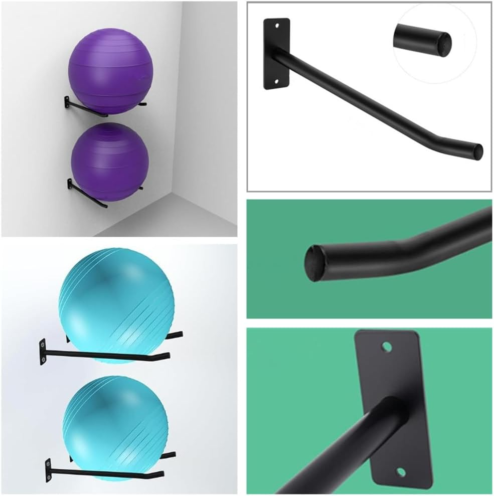 2 Pairs Black Yoga Ball Racks,Medicine Ball Rack,Metal Wall Mounted Rack for Balls,Exercise Wall Holder,For Yoga, Stability,Gymnastics, Barbell Balls and More. image number 1