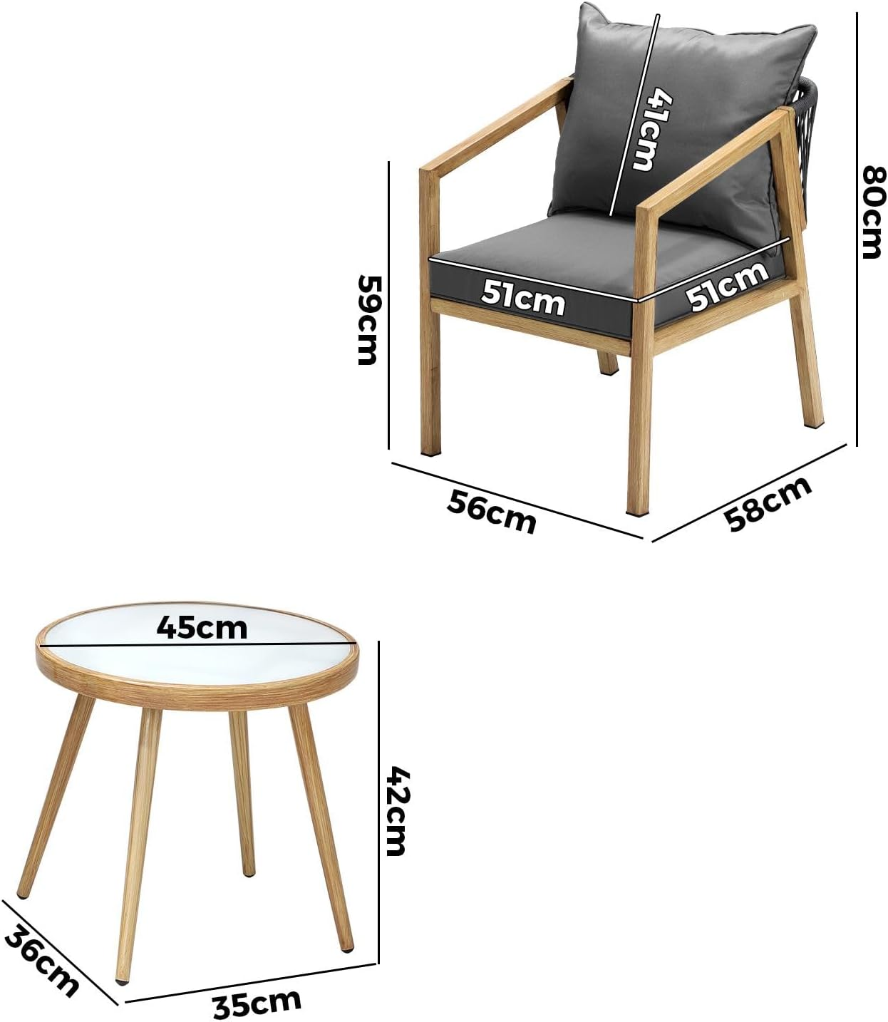 Livsip 3Pcs Outdoor Table and Chairs Patio Garden Outdoor Furniture Bistro Set with Cushion