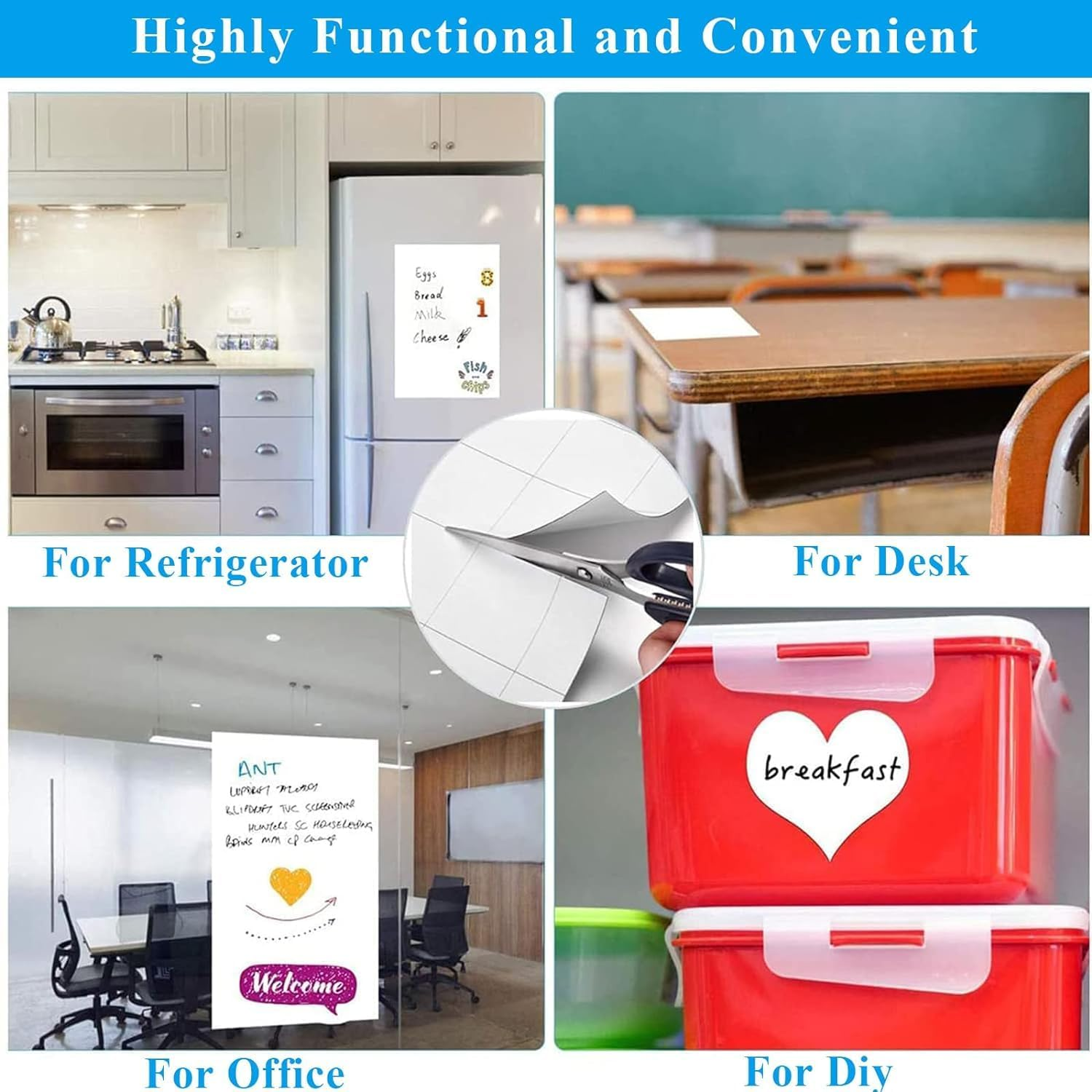 Whiteboard, Self-Adhesive Magnetic Whiteboard, Magnetic Dry Erase White Board, Trimmable Large White Board for School/Home/Office with Erasable Pen, Eraser, Magnetic Nail, Box (90 * 120CM) image number 2