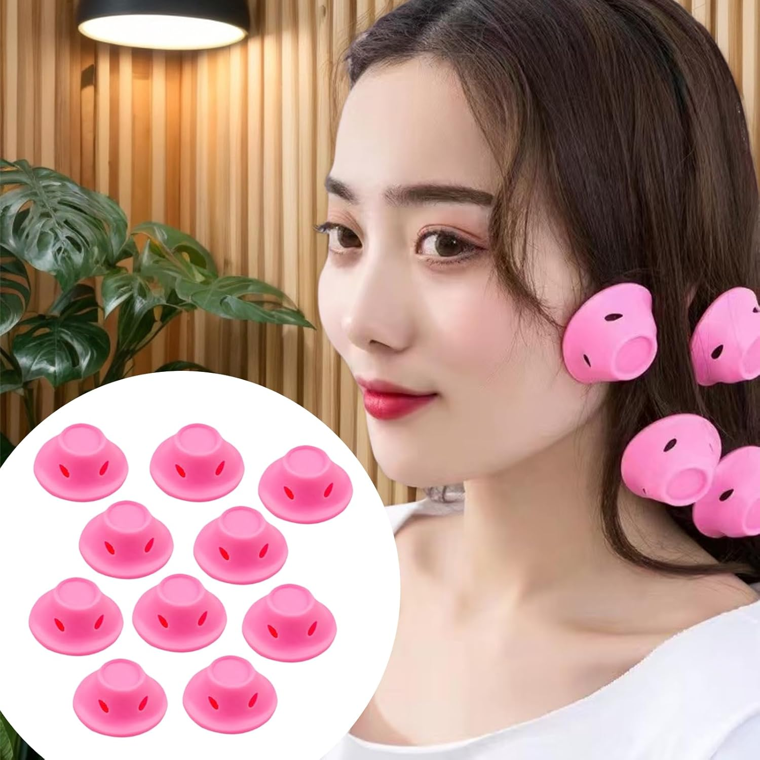 Heatless Curlers | No Heat Overnight Hair Curler - Set of 10 No Heat Curls for Overnight, Sleeping Hairdressing Curling Tools - Pink Large Size image number 6