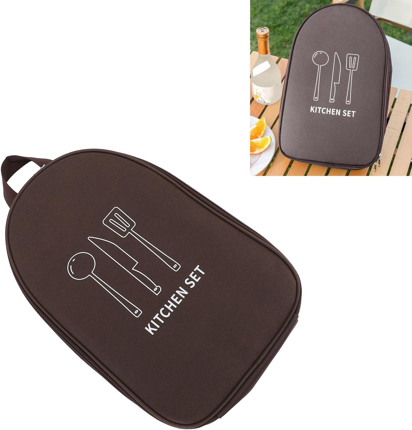 Camping Cooking Utensils Bag, Waterproof Oxford Travel Organizer Grill Accessories Bag, Compact Portable Storage Pouch for BBQ Camp Cookware Kitchen Accessories image number 4