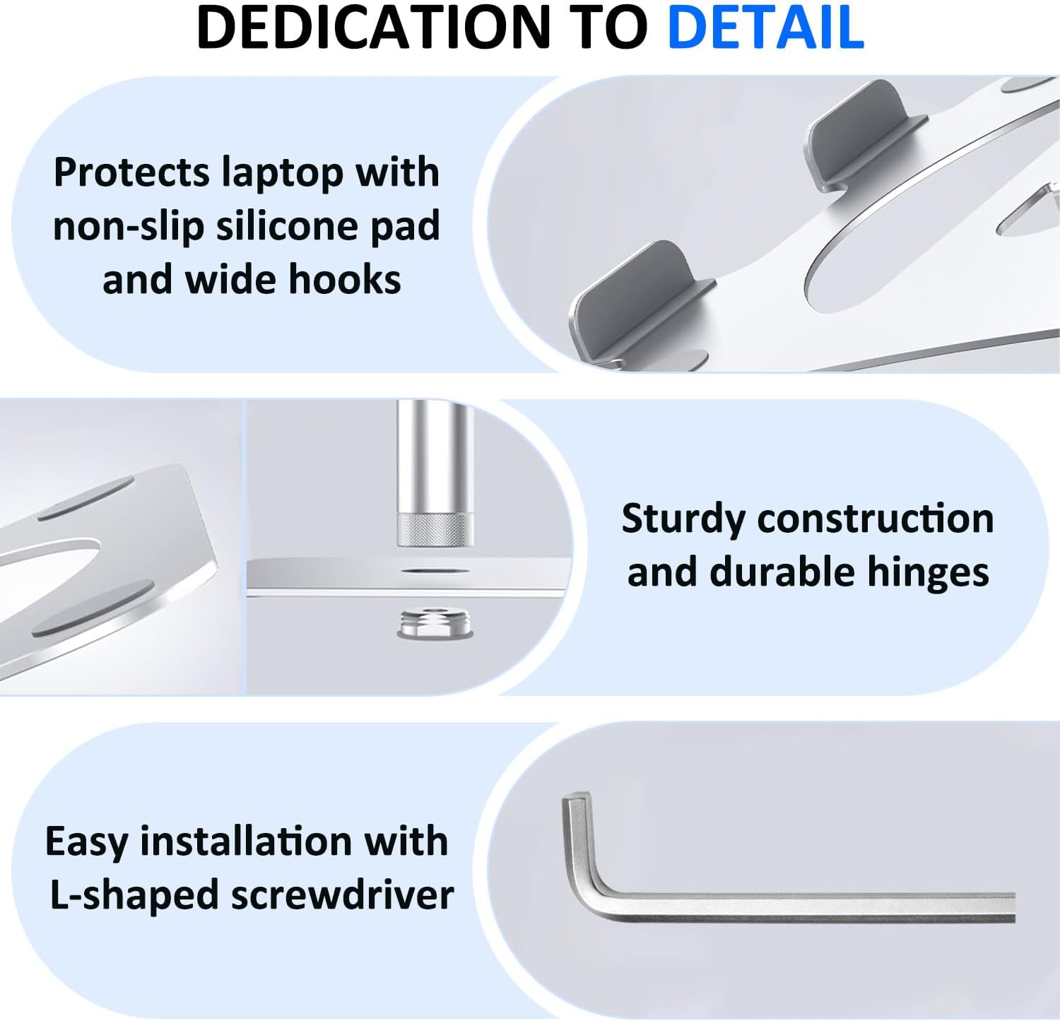 Laptop Stand, Necomi Upgraded Desktop Laptop Stand, 360&deg; +180&deg; Rotation Height Adjustable Stand, Aluminum Ergonomic Computer Stand for Coworking, Fits All Laptops, Tablets, Books from 10''-17" image number 5