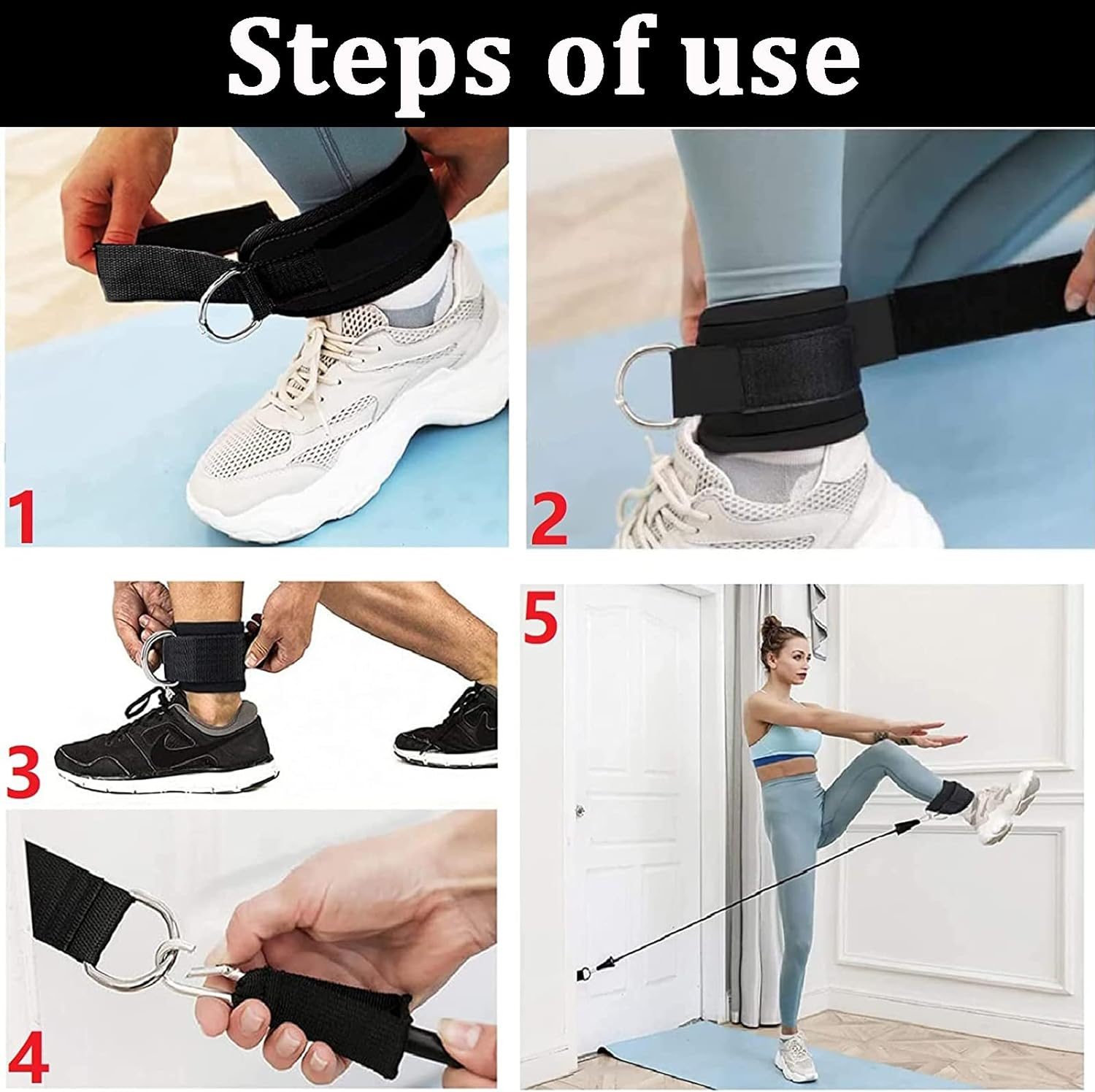 Ankle Straps for Kickbacks Men Women 1 Pair Adjustable Comfort Gym Ankle Straps with Double D-Ring for Glute Workouts Leg Extensions Lower Body Exercises image number 1
