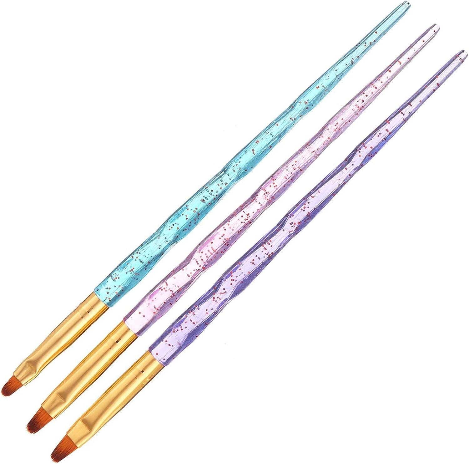 3Pcs Plastic Nail Brush Crystal Handle Acrylic Drawing Painting Drawing Brush Pen Manicure Tool 17.5X3X1Cm Zhengpingpai image number 3