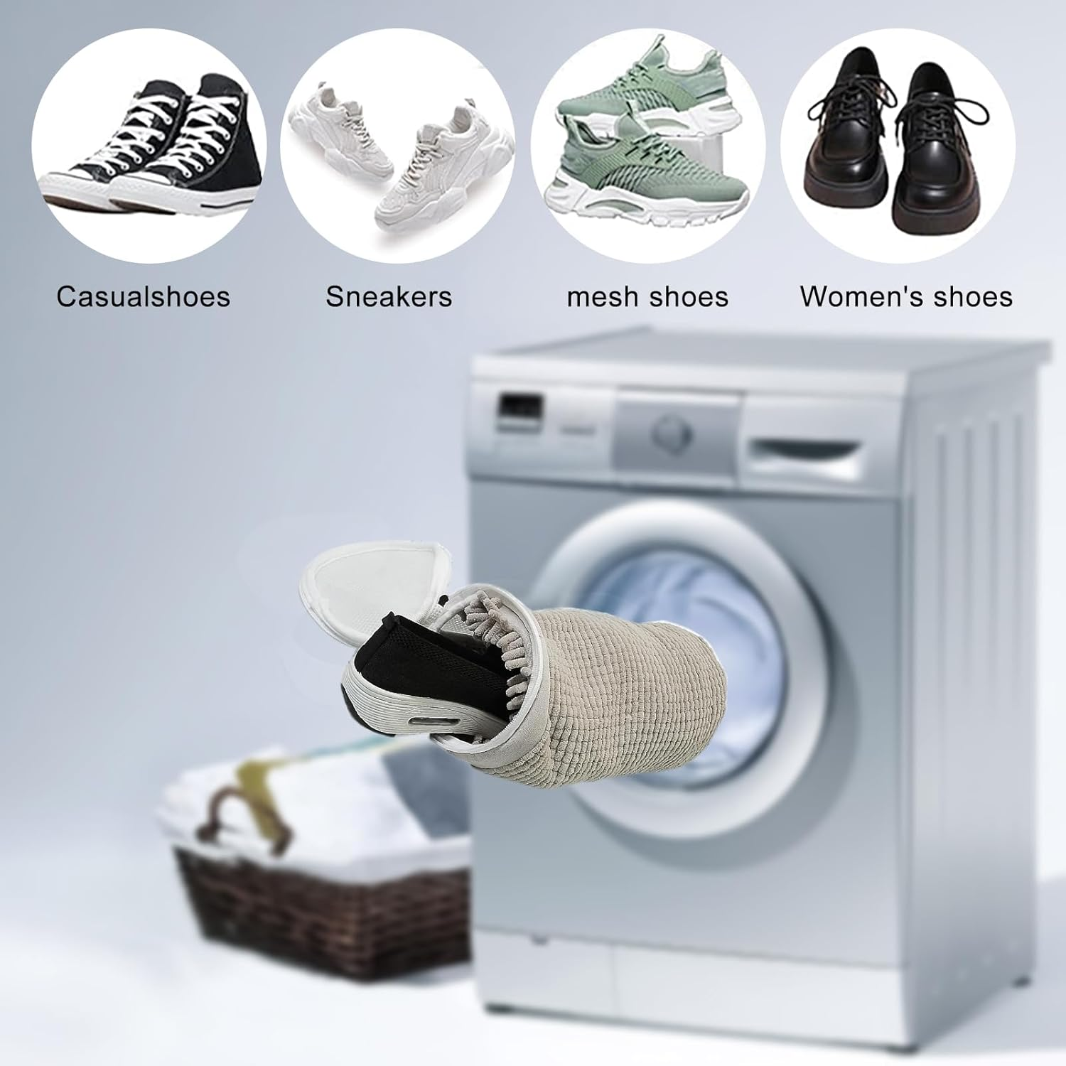 MEILANHUI 2Pcs Shoe Washing Machine Bag, 360&deg; Wrap-Around Cleaning Laundry Shoe Bag for Washer and Dryer Reusable and Durable Zipper Shoe Washing Bag for All Shoe Types and Sizes (Grey) image number 1