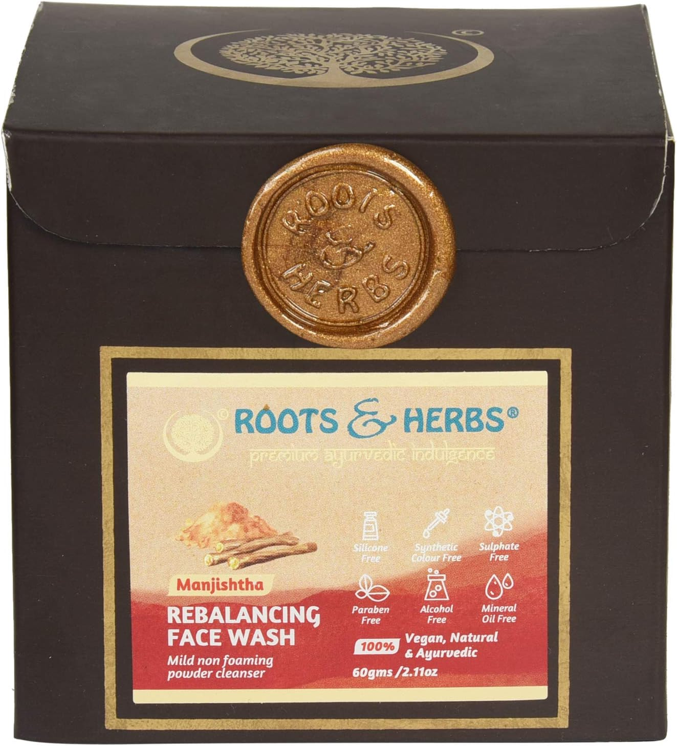 ROOTS and HERBS Ayurvedic Face Wash Natural Treatment 100% Vegan No Paraben Manjistha Face Wash for Man and Woman, Lep Powder for Oily Skin - 2.11 Oz image number 4