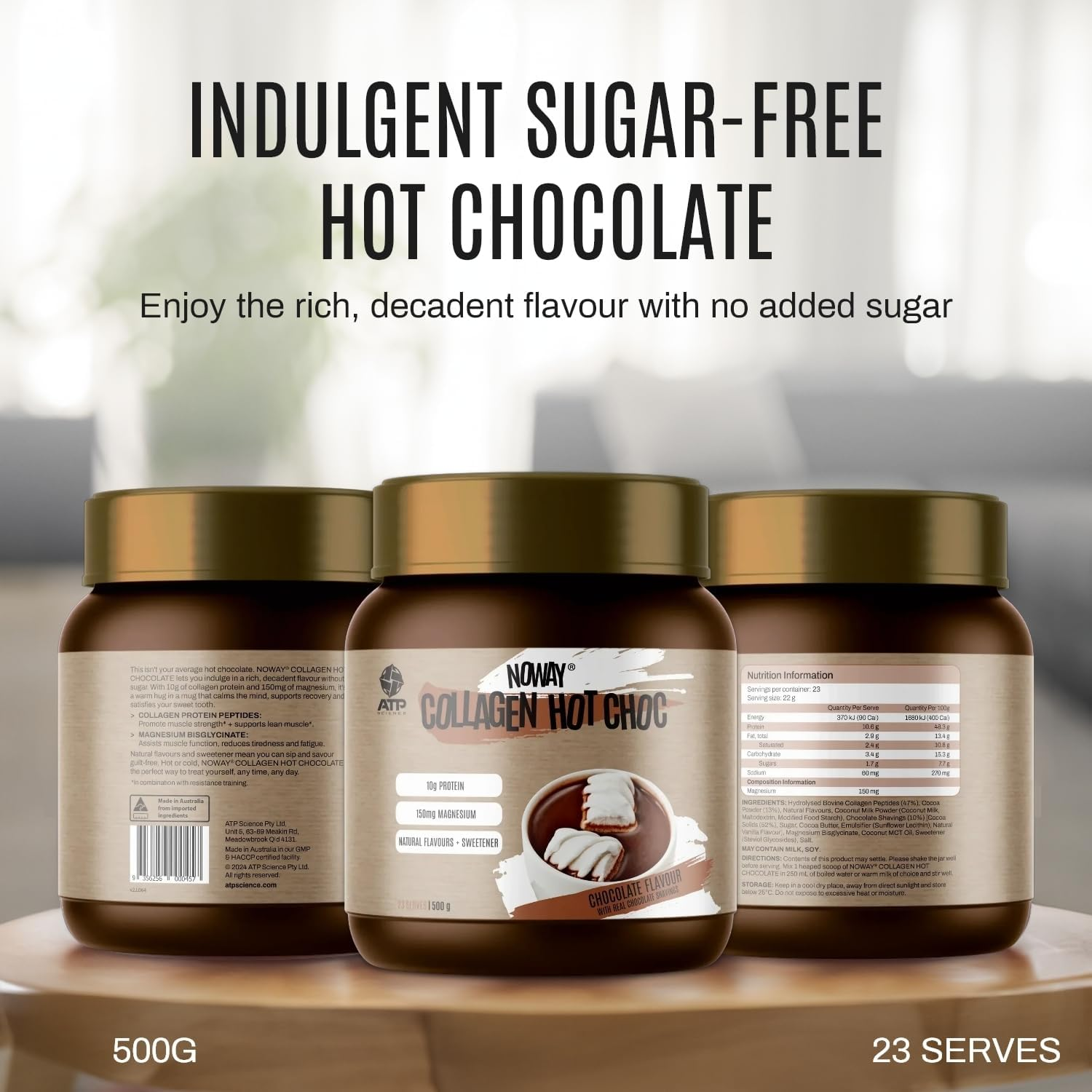 NOWAY Collagen Hot Chocolate Powder, No Sugar, Rich Chocolate Flavour with Collagen and Magnesium, Ideal for Anytime Indulgence, 500G image number 2