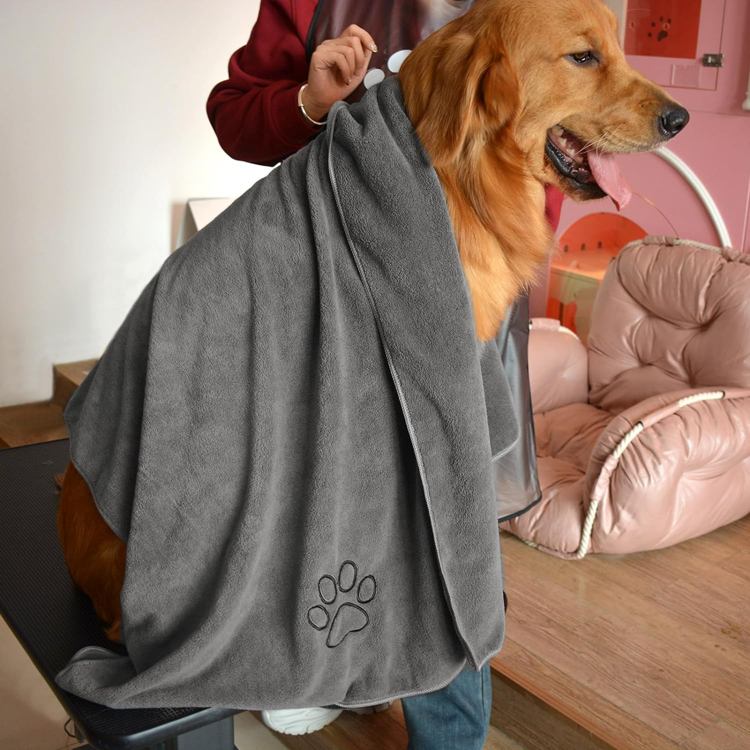 SUNLAND Pet Towel Super Absorbent Pet Bath Towel Microfiber Dog Drying Towel for Small, Medium, Large Dogs and Cats 30Inch X 50Inch