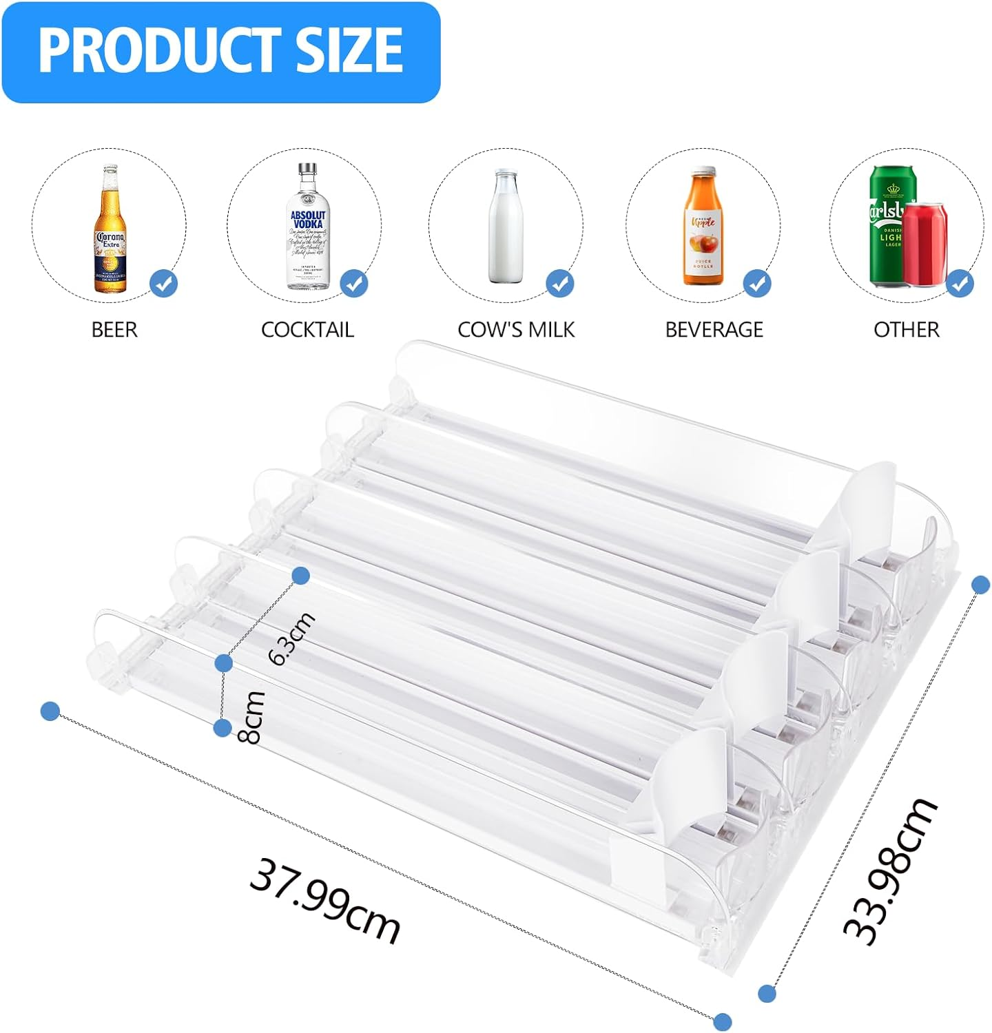 SWOURT Fridge Organiser Can for Fridge Organiser, 3/4/5 Rows Drinks Drink Organisation Automatic for Refrigerators, Suitable for Kitchen, Storage Room (4 Rows) image number 1