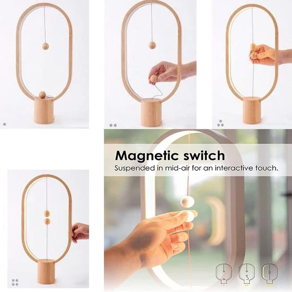 Heng Balance Lamp,Creative Smart Balance Magnetic Switch LED Table Lamp,Usb Powered Rechargered LED Table Lamp Desk Lamp for Home,Office (Wood) image number 6