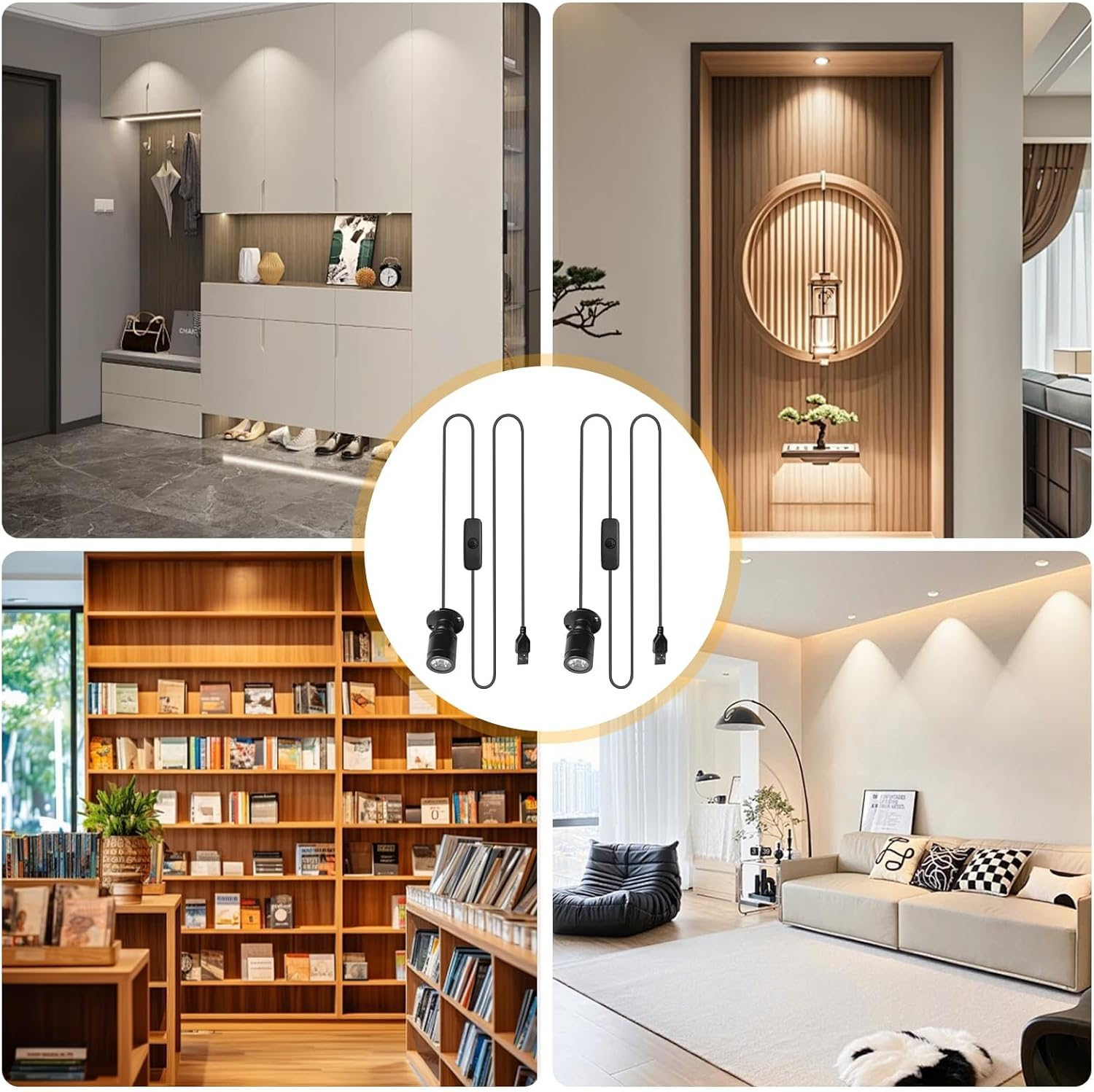 Pack of 4 Mini LED Spot Light, 5 V 3 W USB Headlight 360&deg; Swivelling Aluminium Spotlight Accent Lights Picture Lights Cabinet Light LED Spotlight Lights for Hallway Jewellery Shop Windows Warm White image number 3