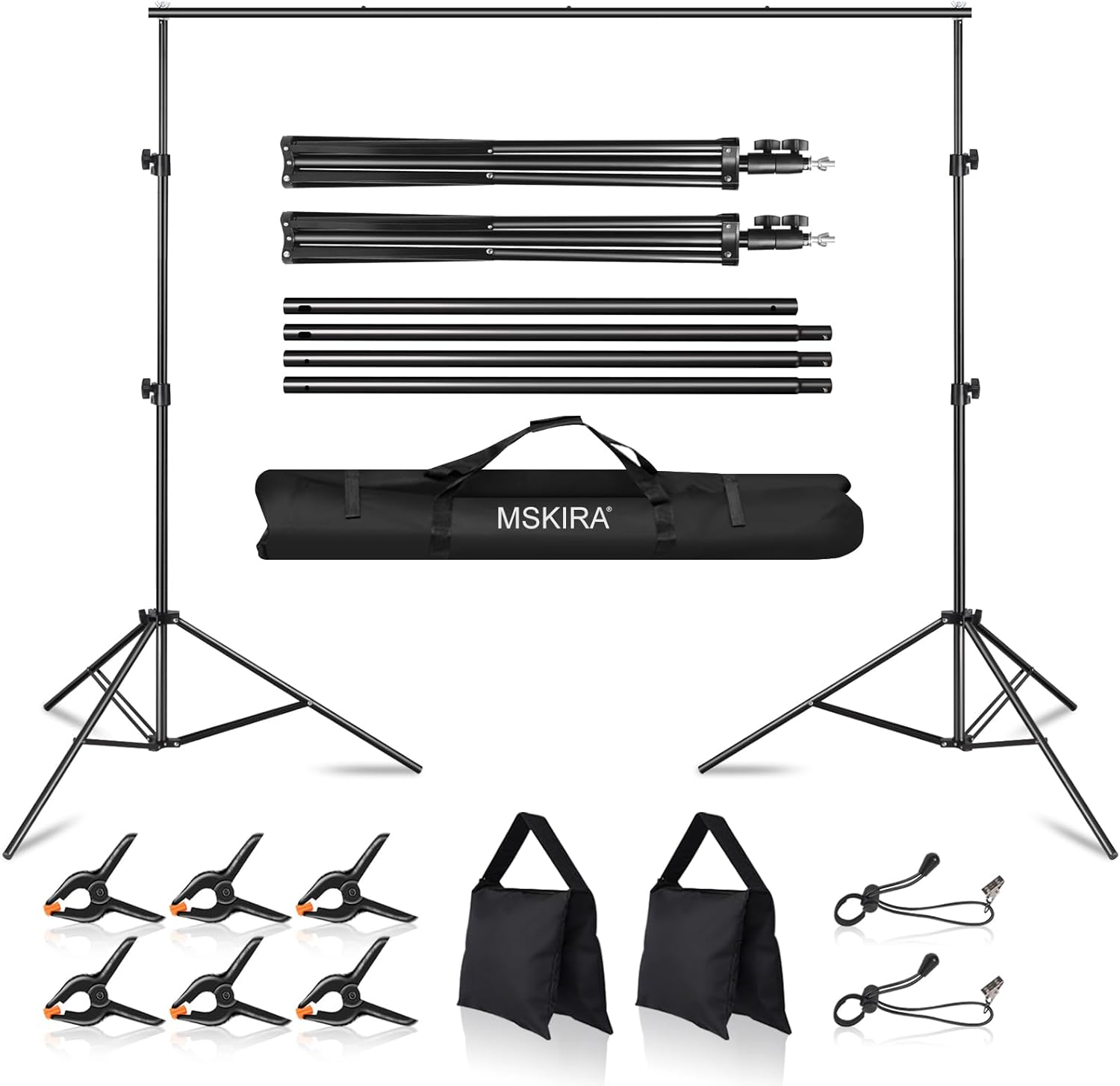 MSKIRA Photo Backdrop Stand 7.5X10Ft Adjustable Background Stand Support System Kit with 6 Spring Clamp, 2 Sandbag & Backdrop Clips for Photoshoot, Portrait, Studio Photography, Parties, Wedding image number 2