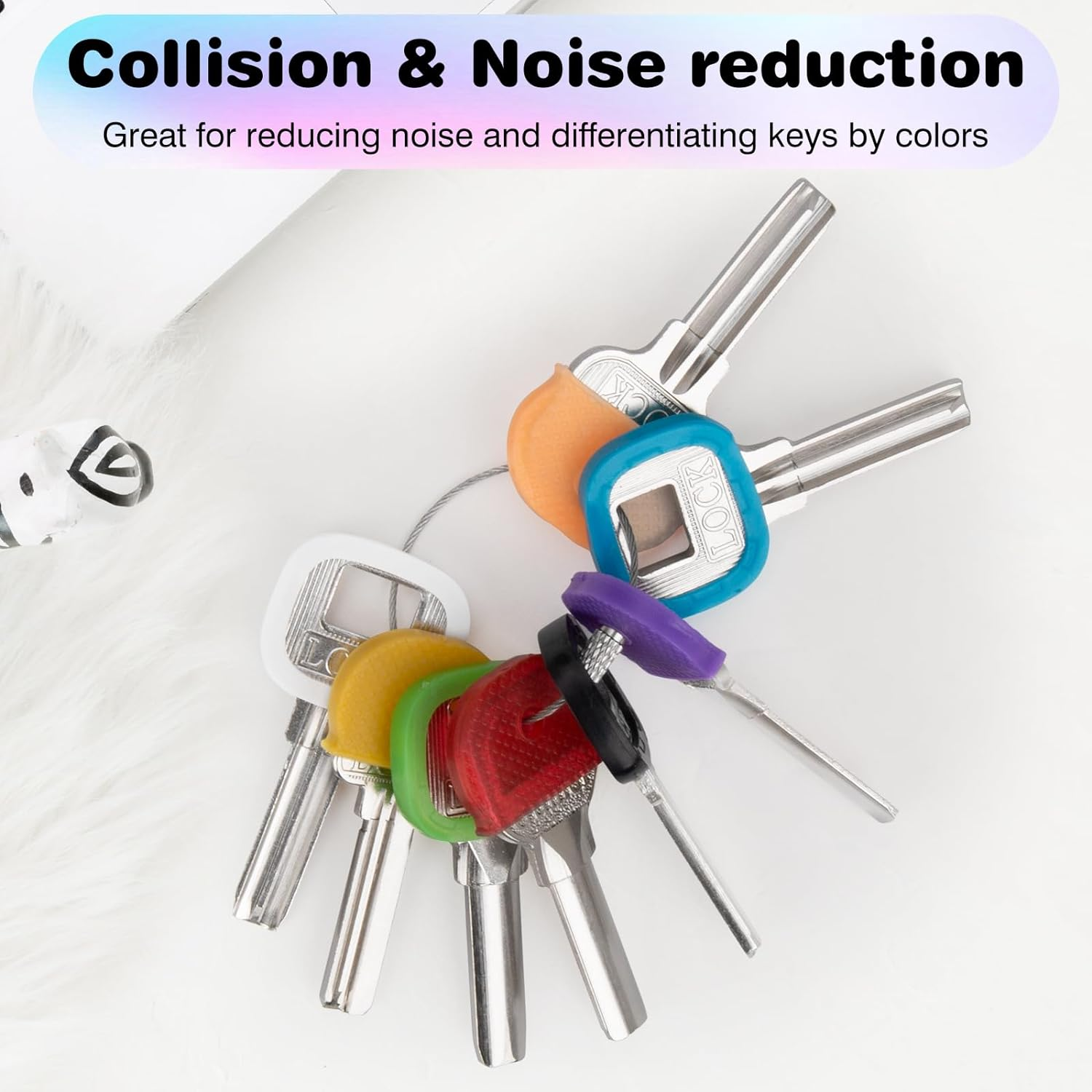 20 Pack Color Caps Covers Tags, Soft Rubber Identifiers, Plastic Toppers for Standard Flat Organization House Keys (Not for Odd-Shaped), 10 Colors, 2 Styles image number 1