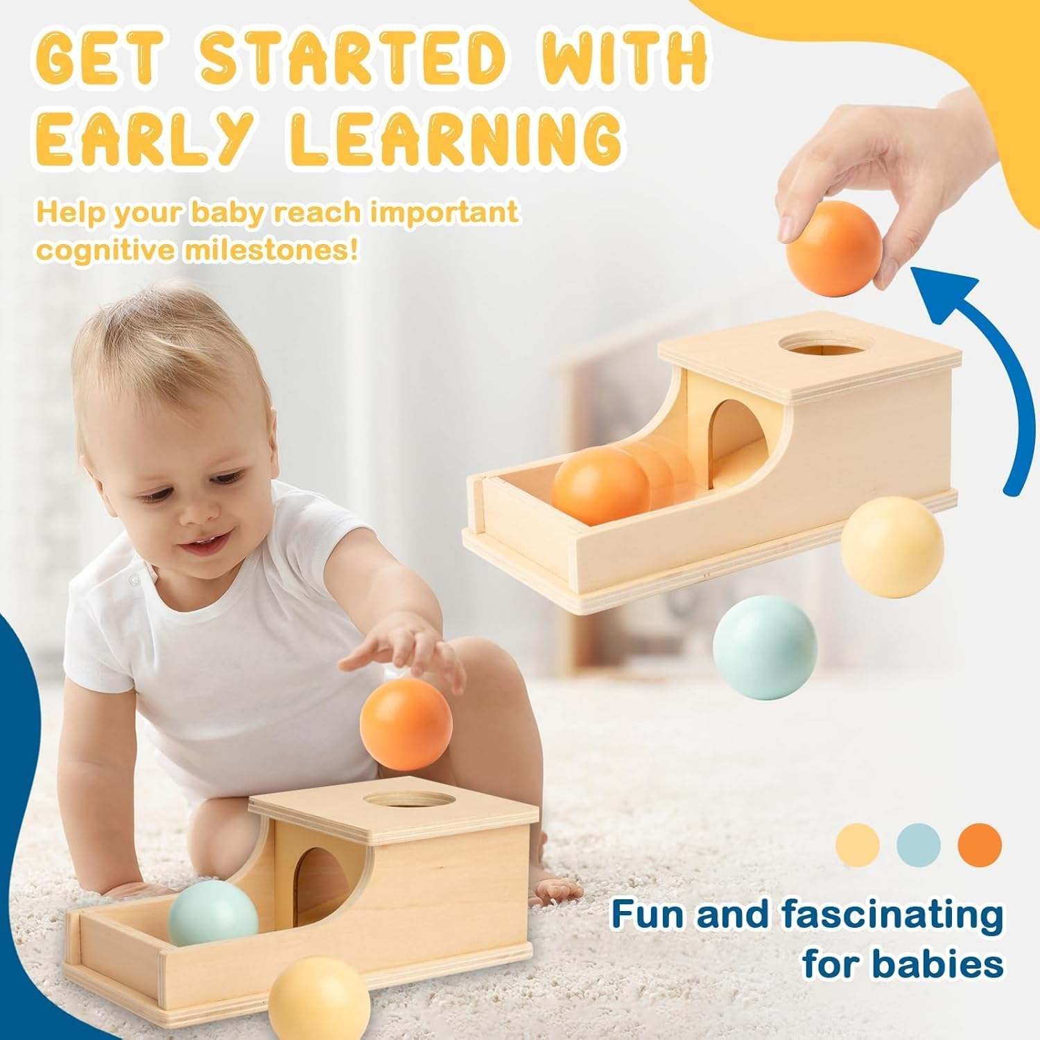 Toy Life Object Permanence Box with Tray and 3 Balls Montesorri Toys 6-12 Months Ball Drop Toy Box Wooden Baby Montessori Toys for Baby Developing Motor Skills and Hand-Eye Coordination image number 1