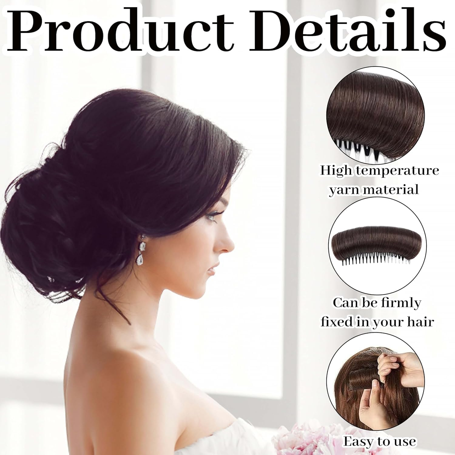 Hair Bun Invisible False Hair Clips, 4Pcs Women Volume Bump Inserts Bun False Clip, Invisible Hair Clip Bump It up Volume Hair Base Women Bump Fluffy Pad image number 2