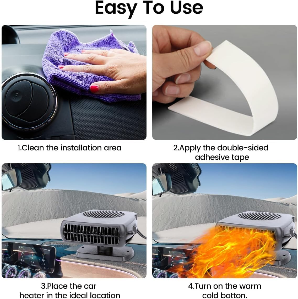 Car Heater 12V, Portable Car Heating/Cooling Fan 2 in 1, Car Windscreen Defogger Defroster Anti-Fog, 360&deg; Adjustable Low Noise for Vehicles image number 3