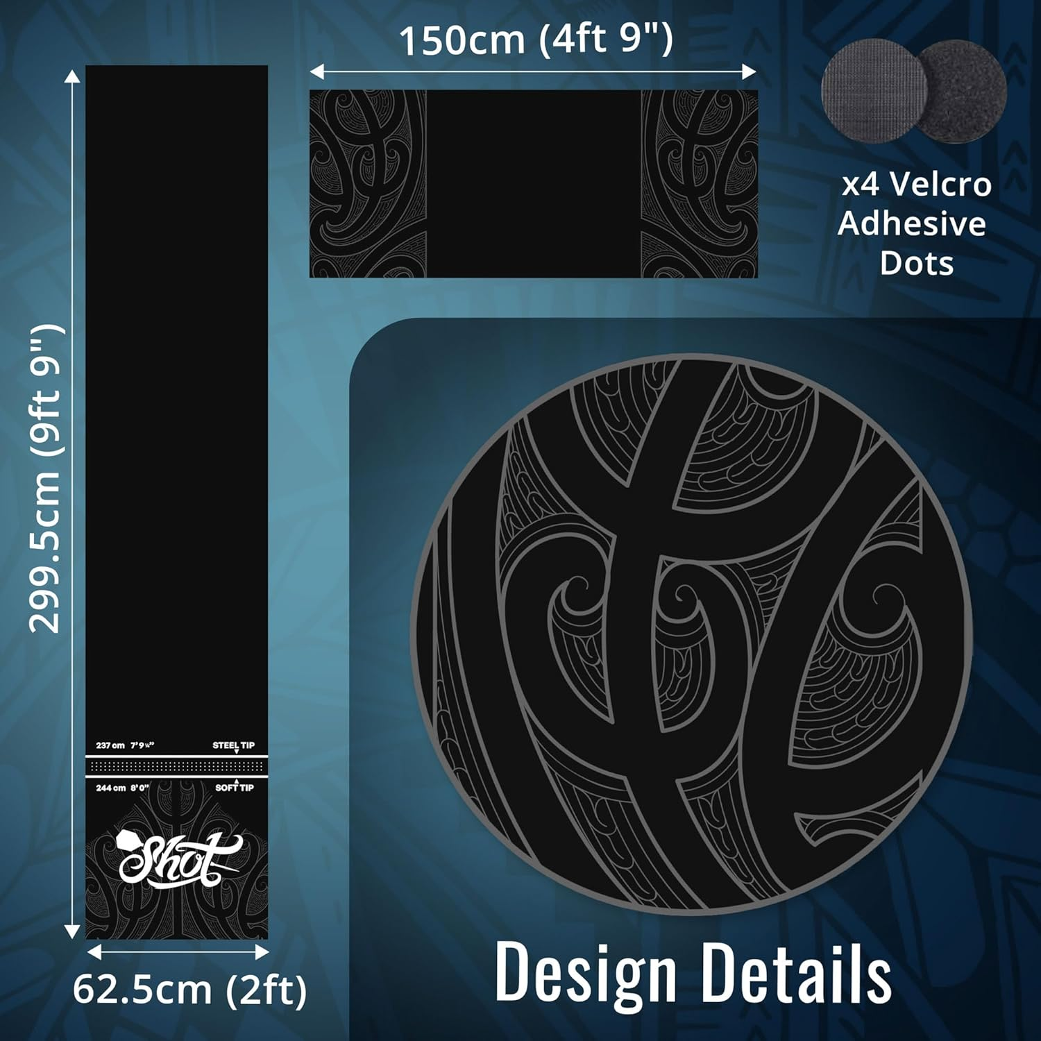 Shot! Darts Professional T Dart Mat-Dart Points and Flooring Protector-Heavy Duty Pro Darts Mat-(9Ft 8" X 2Ft 0") image number 4