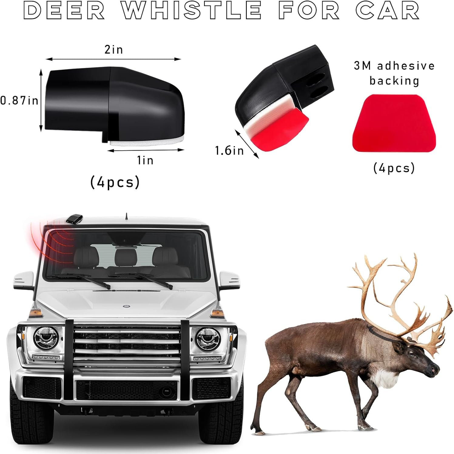 Ohleats 4PCS Deer Whistles for Car, Automotive save a Deer Whistles to Avoid Collisions, Vehicle Deer Warning Devices Horn Sensor, Universal Animal Alert Car Accessories (Black, 4 PCS) image number 4