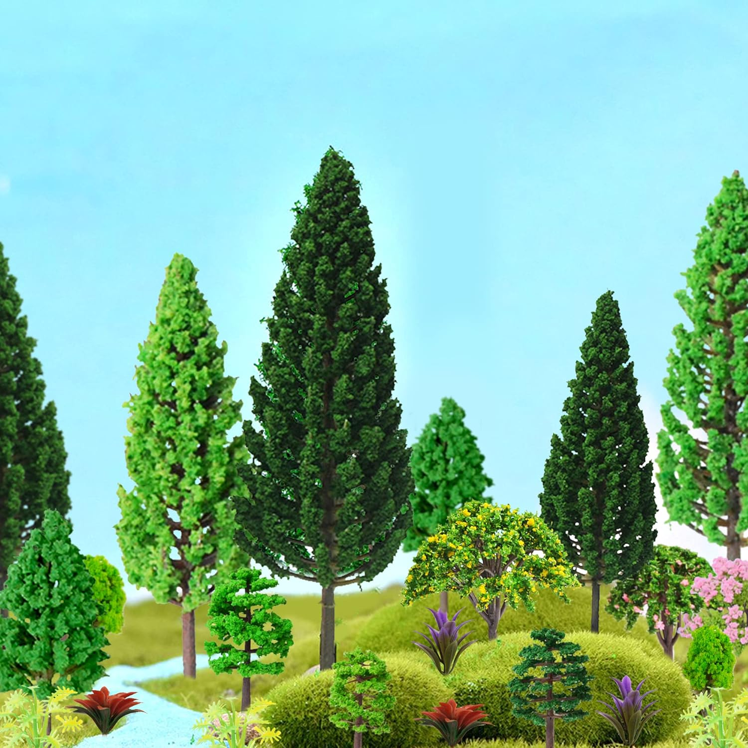 40 PCS Woodland Animals Figures Model Trees, 5 Pcs Animal Toy Figurines and 35 Pcs Mixed Plastic Trees Forest for Woodland Cake Toppers Decorations Birthday Party Supplies image number 2