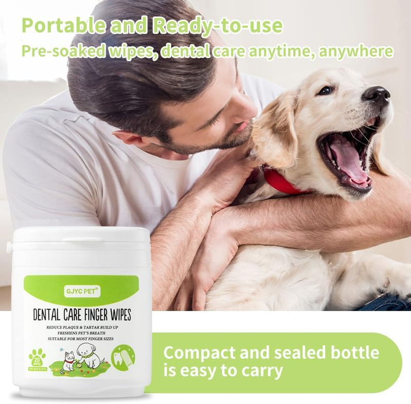 Dental Care Finger Wipes, 20-Pack, Pre-Moistened Pet Teeth Cleaning Wipes for Dogs and Cats, Tartar and Plaque Control image number 1