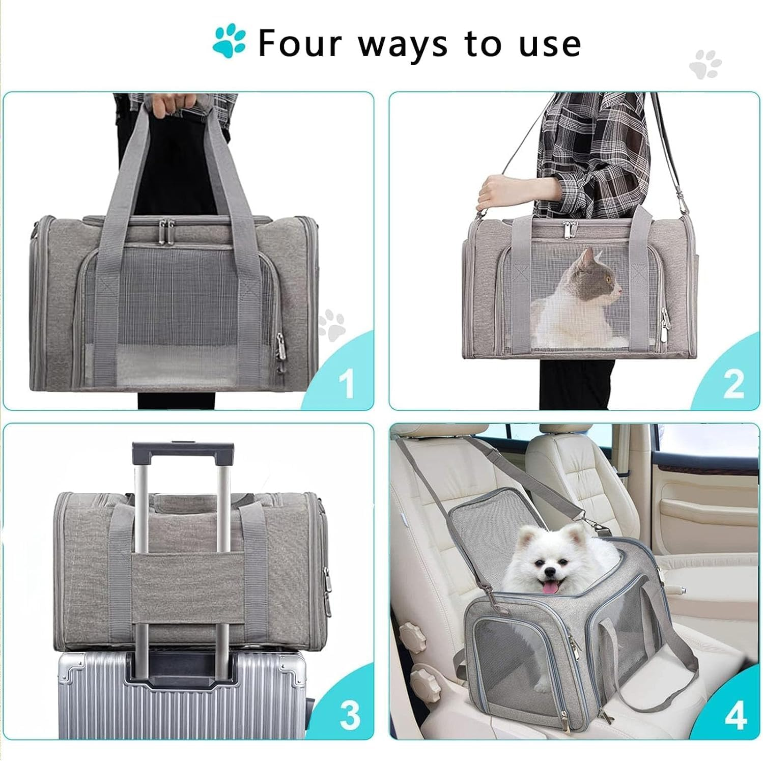 New Upgraded Soft Sided Pet Carrier, Airline Approved, Lockable Zippers, Breathable Dog Carrier for Small Medium Cats and Puppies up to 15 Lbs, Small Dog Carrier - Grey image number 4