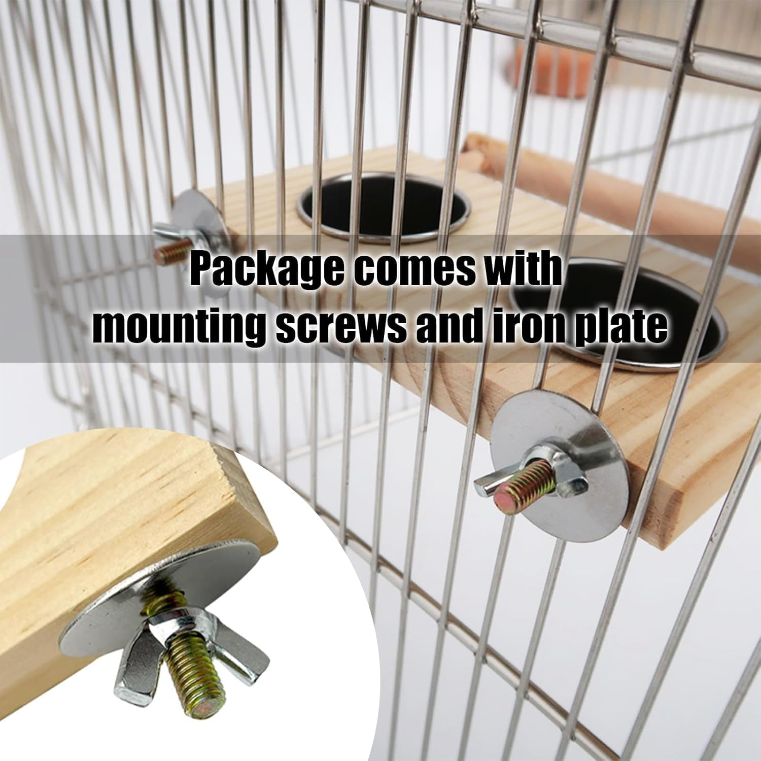THJOPOKEEL Bird Food Stainless Steel Cup with Wooden Perch Hanging Feeder Double Bowl Parrot Feeding Tray and Water Feeding Cup with Stand, Food Water Feeder Cage Accessory Easy to Install image number 3
