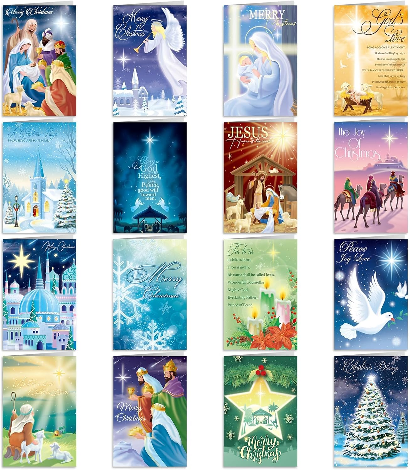 Religious Christmas Cards Multipack, 16 Style Christian Christmas Cards Greeting Xmas Gift Cards Christmas Nativity Cards with Envelopes and 16 Sealing Stickers for Kids and Family, Blank Inner image number 5