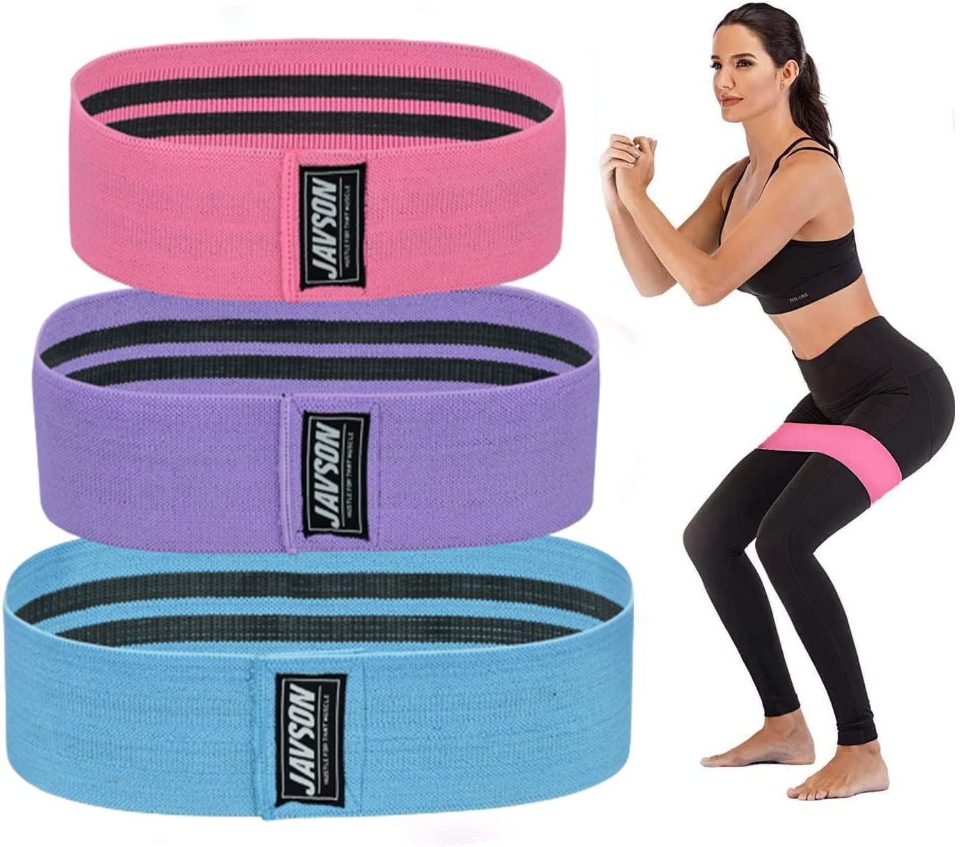 Fabric Resistance Bands Set of 3 for Legs and HIPS, Booty Bands Heavy Duty Non-Slip for Glutes, Squats, Stretching, Gym Exercise and Home Workout, Resistance Bands, Workout Bands with Carrying Bag image number 6