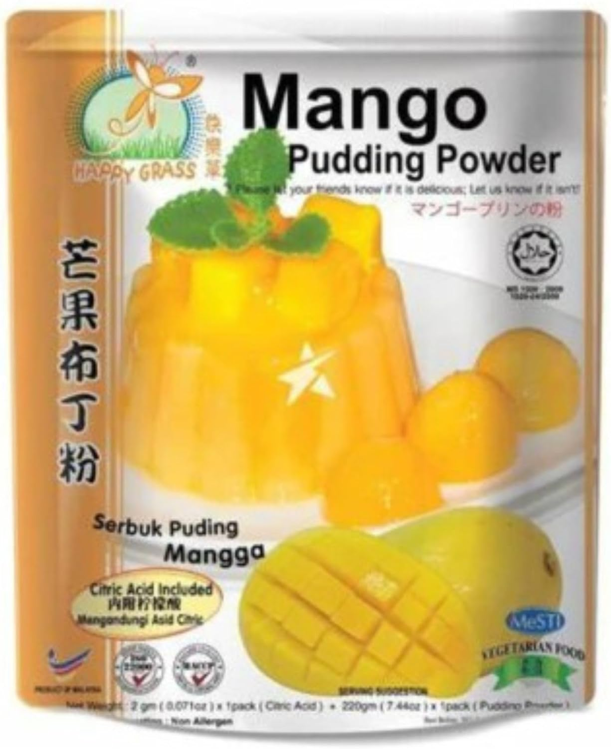 Happy Grass Mango Pudding Powder Serbuk Puding Mangga from Malaysia, Halal, 220G per Packet image number 1