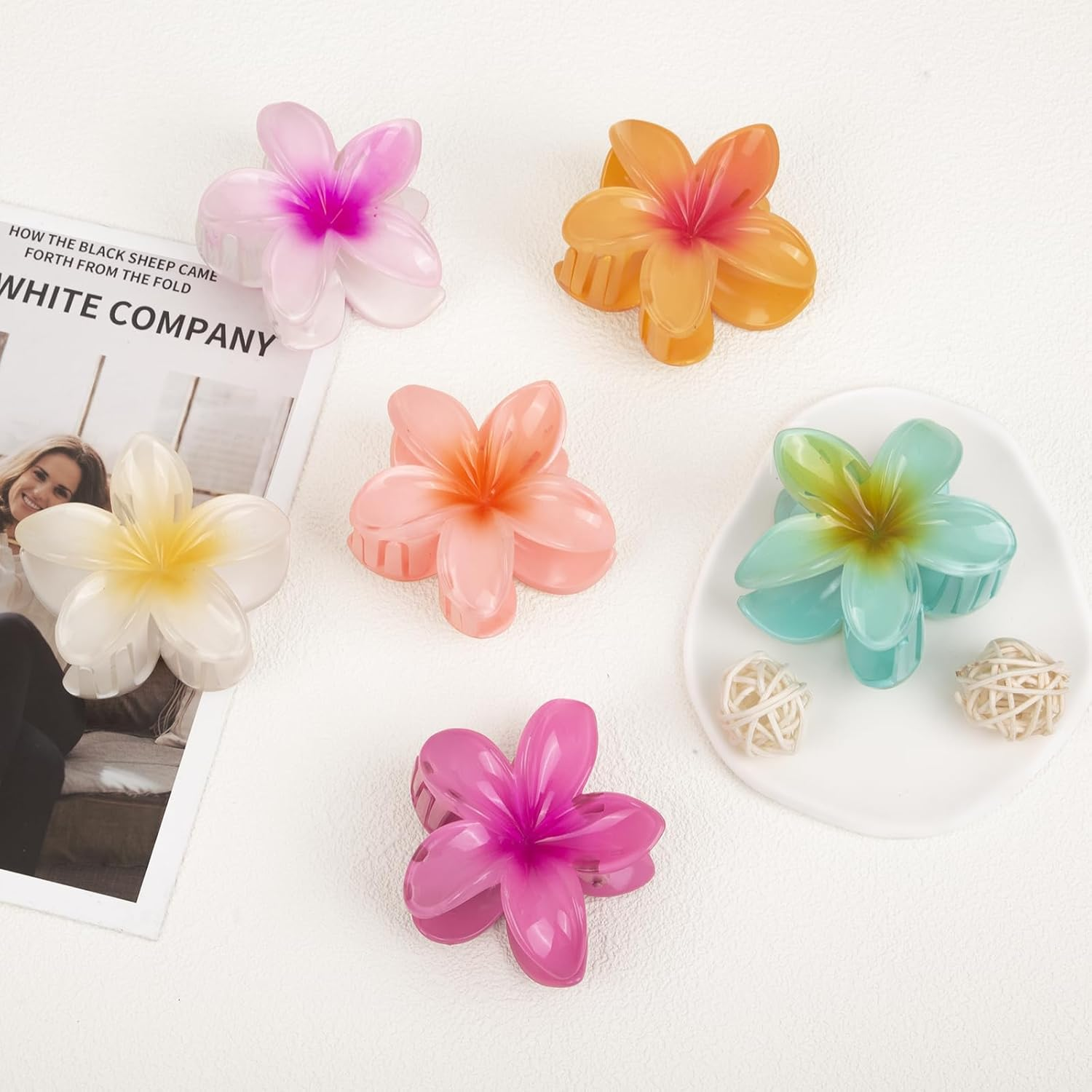 6 Pcs Flower Hair Claw Clips, Hawaiian Hair Clips for Women, Beach Cute Hair Accessories image number 6