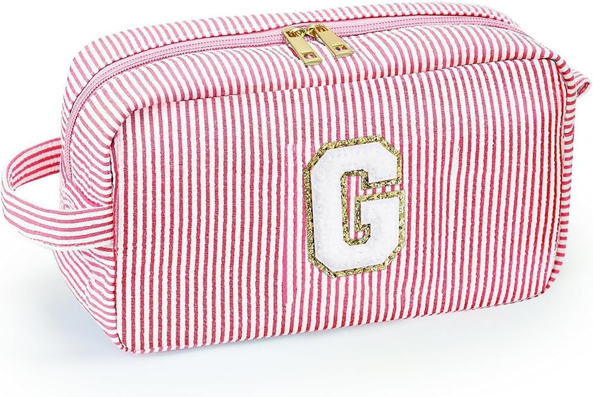 Personalized Initial Makeup Bag, A-Z Large Travel Make up Bags, Cute Pink Letter Bag Preppy Monogram Bag Organizer Bride Bridesmaid Cosmetic Bag Gifts (Pink, G, One Size) image number 4
