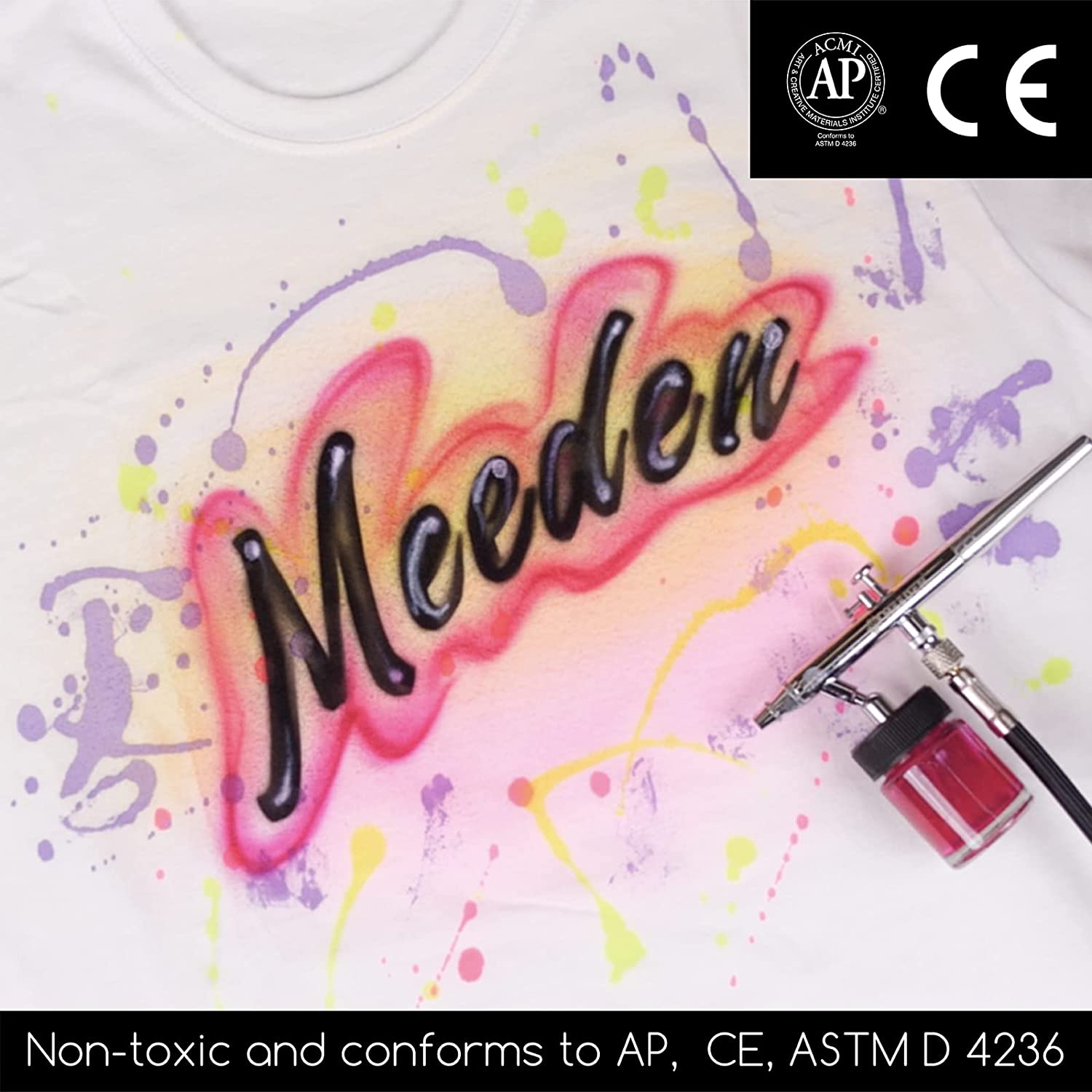 MEEDEN Acrylic Airbrush Paint for Model: Air Brush Spray Paint Set Including Fluorescent and Metallic Colors - 60 Colours X 30Ml - 60 Colour image number 3