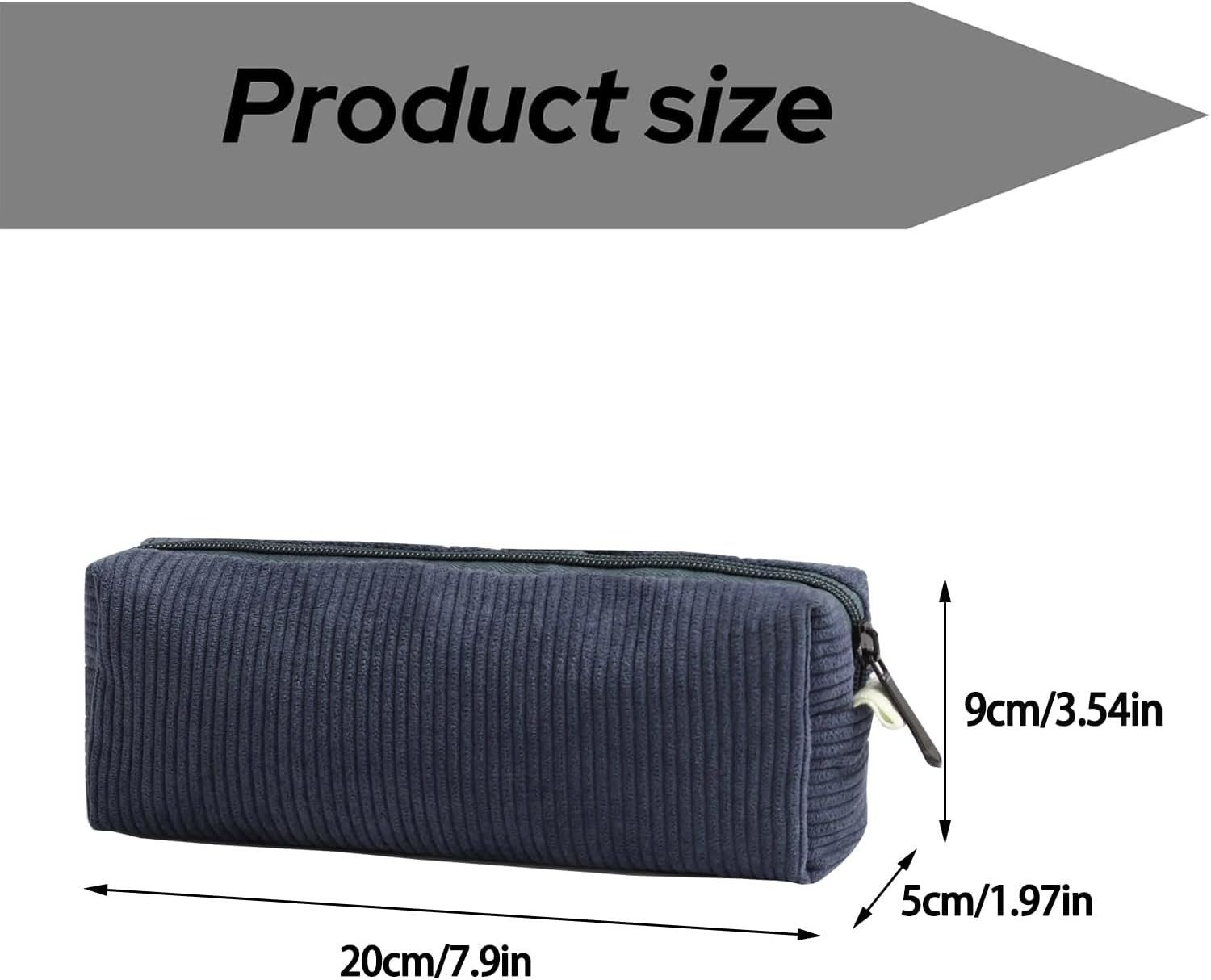 Corduroy Pouch, Large Capacity Storage Bag, Portable Pen Organizer for Kids, Office Stationery, Cute Makeup Pouch for Home, School, Office (Blue) - Blue image number 3