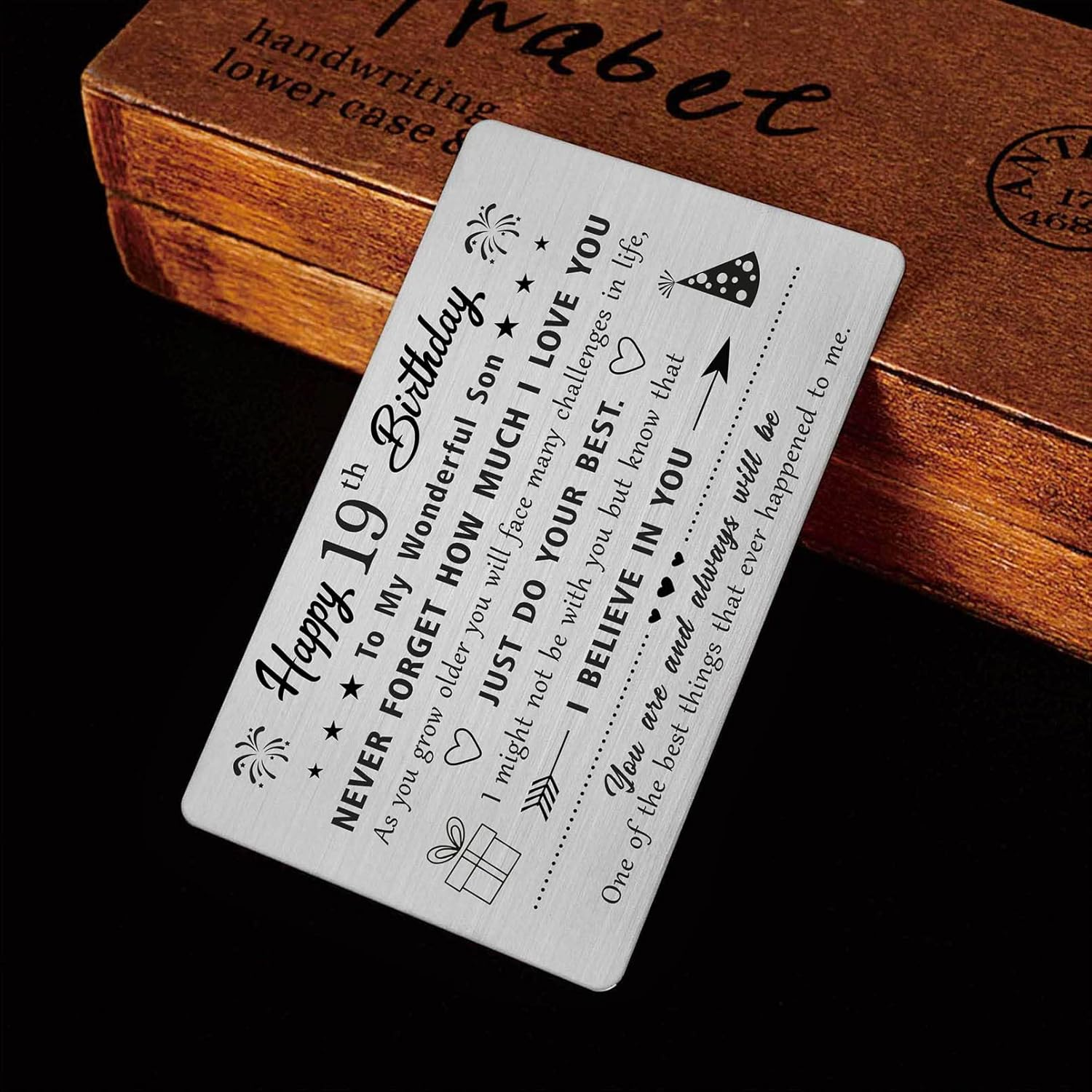 Son 19Th Birthday Card, Birthday Gifts Card for 19 Year Old Son, Metal Engraved Wallet Card image number 6