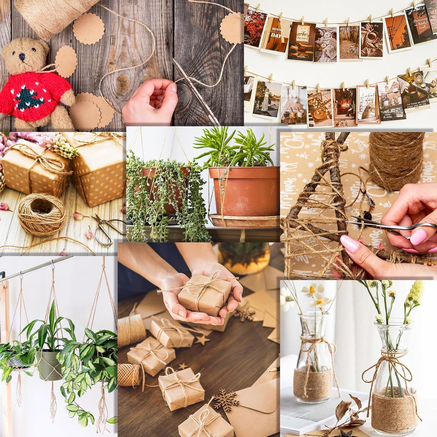 Natural Jute Twine 200 Meters Long Twine String for Crafts Gift Wrapping Packing Gardening Crochet Knitting Macrame Decor (Brown 1.5Mm * 200 Meters) image number 1