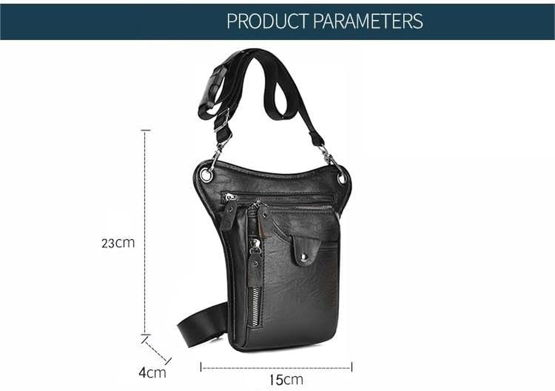Vintage Leather Waist Pack Drop Leg Bag for Men Belt Hip Bum Bag (Black, 15 * 4 * 23Cm) image number 6