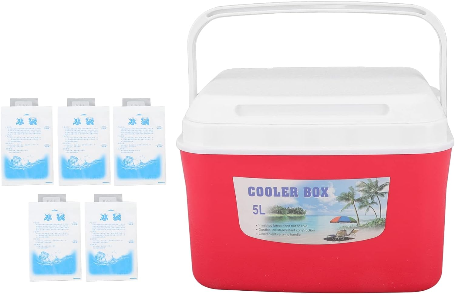 Portable Cooler, 5L Insulated Ice Box Warmer Cooler with Handle, 5 Ice Bags Long Lasting Outdoor Cooler Lunch Cooler for Camping, Picnic, Beach, Work, Trip, Fishing, BBQ, Car image number 4