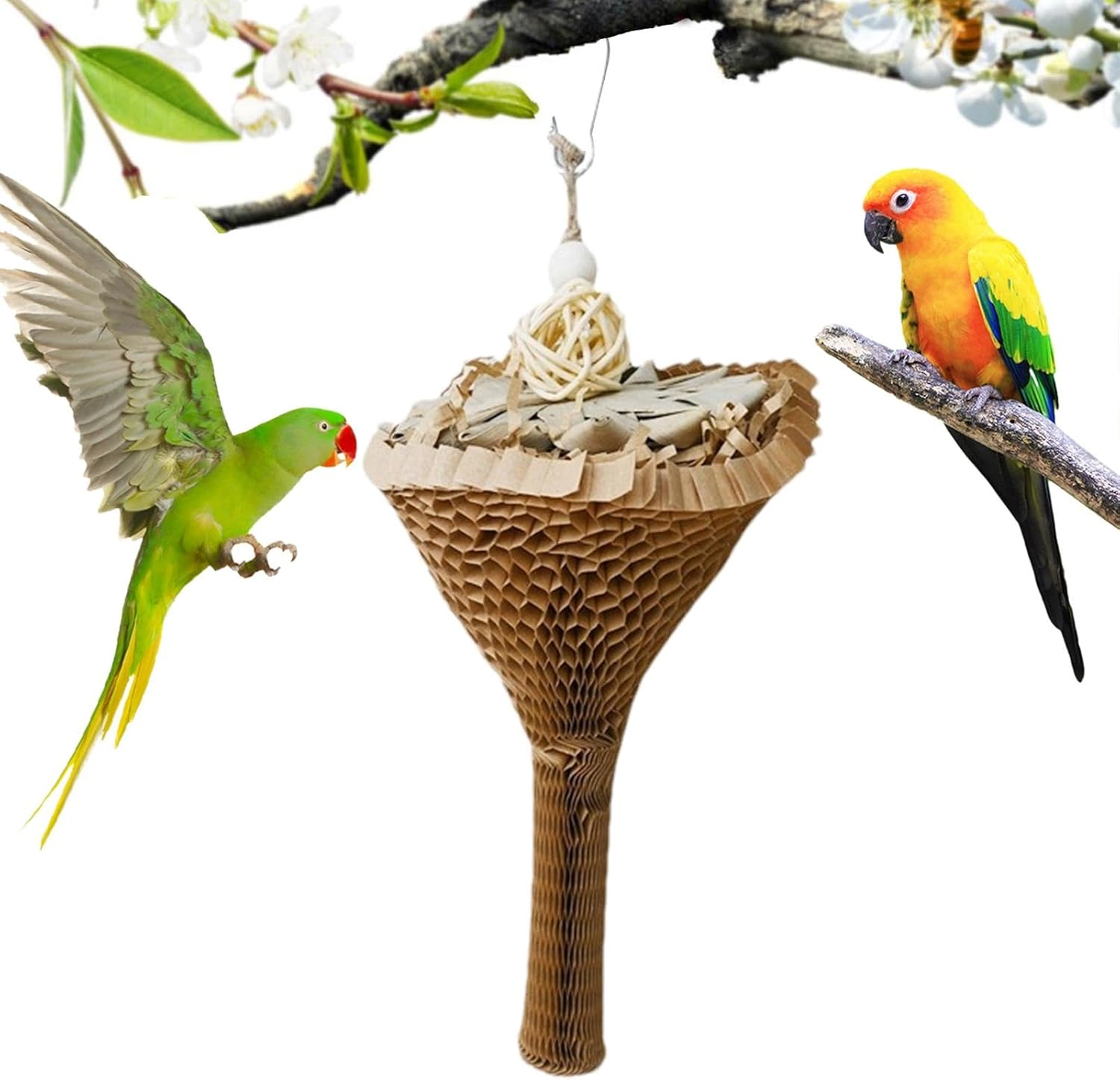 Shredding Toys for Birds,Cone Design Natural Bird Foraging Chew Toys - Parrot Toys, Bird Parrot Toy with Hook, Chewable Parrot Toys, Cage Accessories for Rope Bungee Bird Toy image number 4
