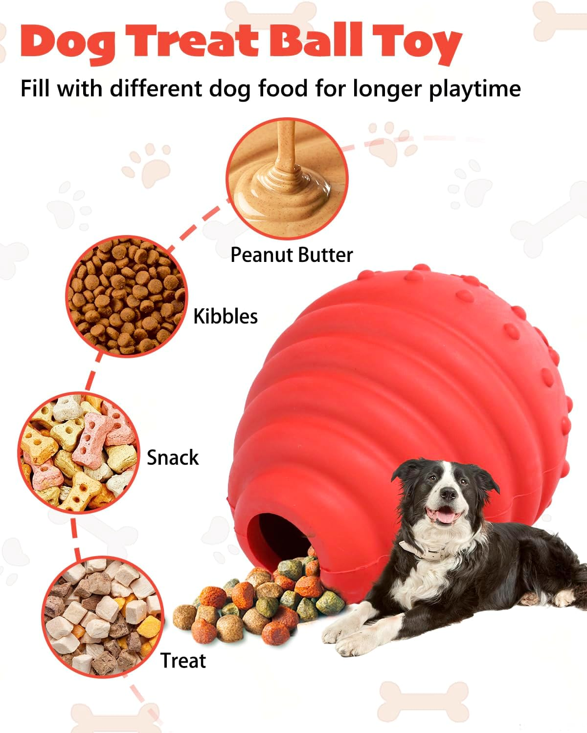 Dog Chew Toy, Interactive Treat Dispensing Puzzle Toy, Tough Rubber Teething Ball for Large Medium Breed (Red) image number 2