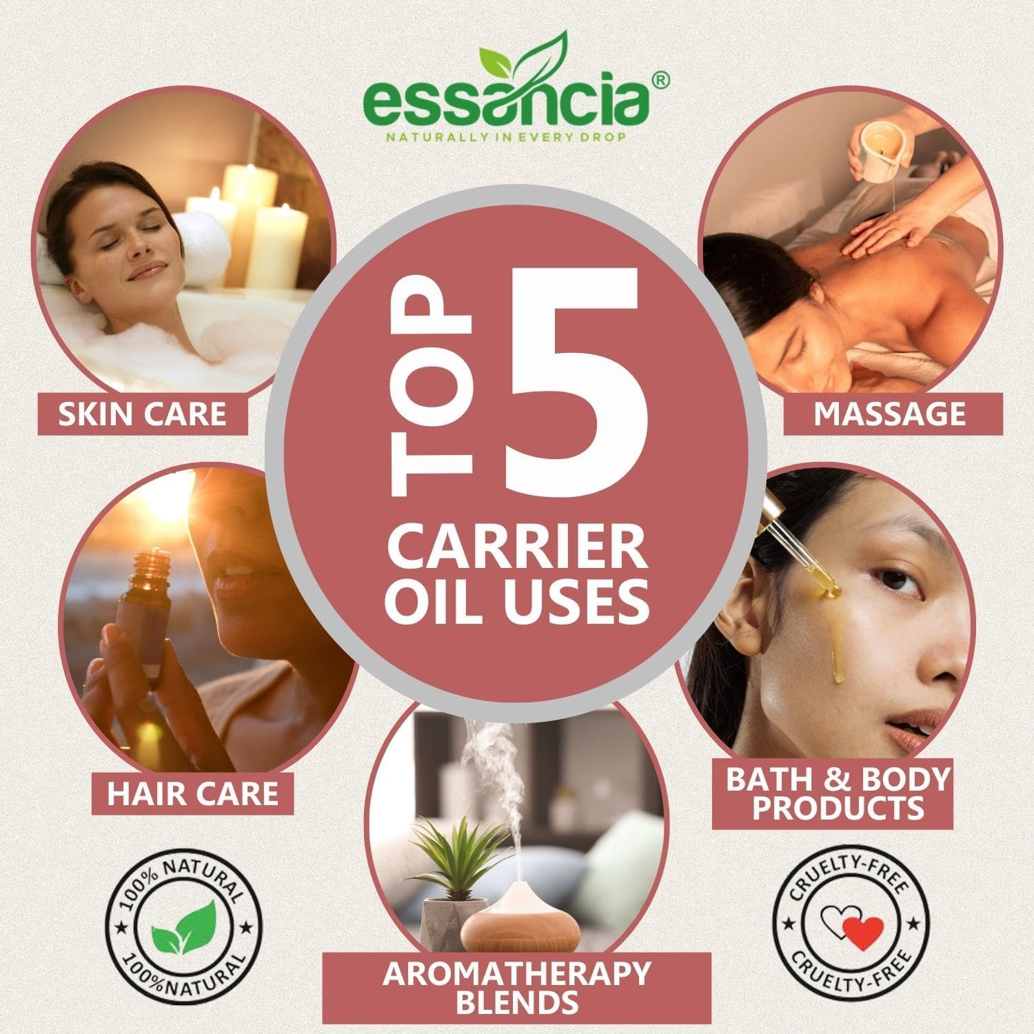 Essancia Rosehip Carrier Oil for Face Glow, Hair Growth, Acne, Skin Care, Healthy Nails, Wrinkles, Lips, & Radiant Skin. 100% Natural, Organic, & Pure Cold Pressed Carrier Oils. image number 2