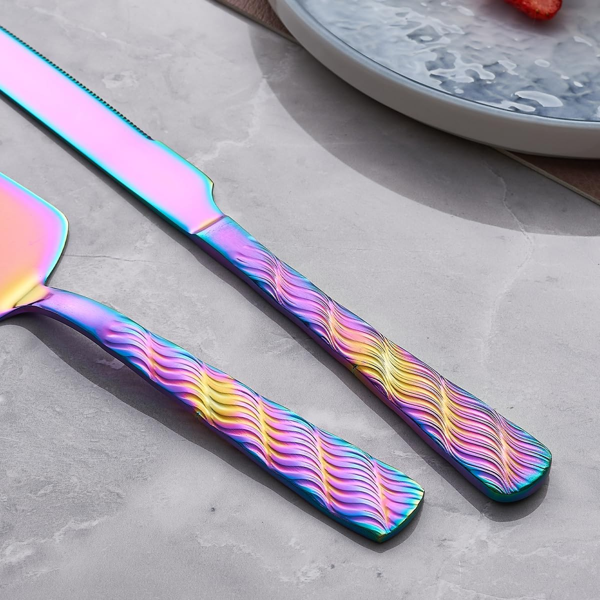 Rainbow Cake Cutting Set, Stainless Steel Cake Knife and Server Set, Cake Pie Cutter Set for Wedding, Birthday, Party image number 5