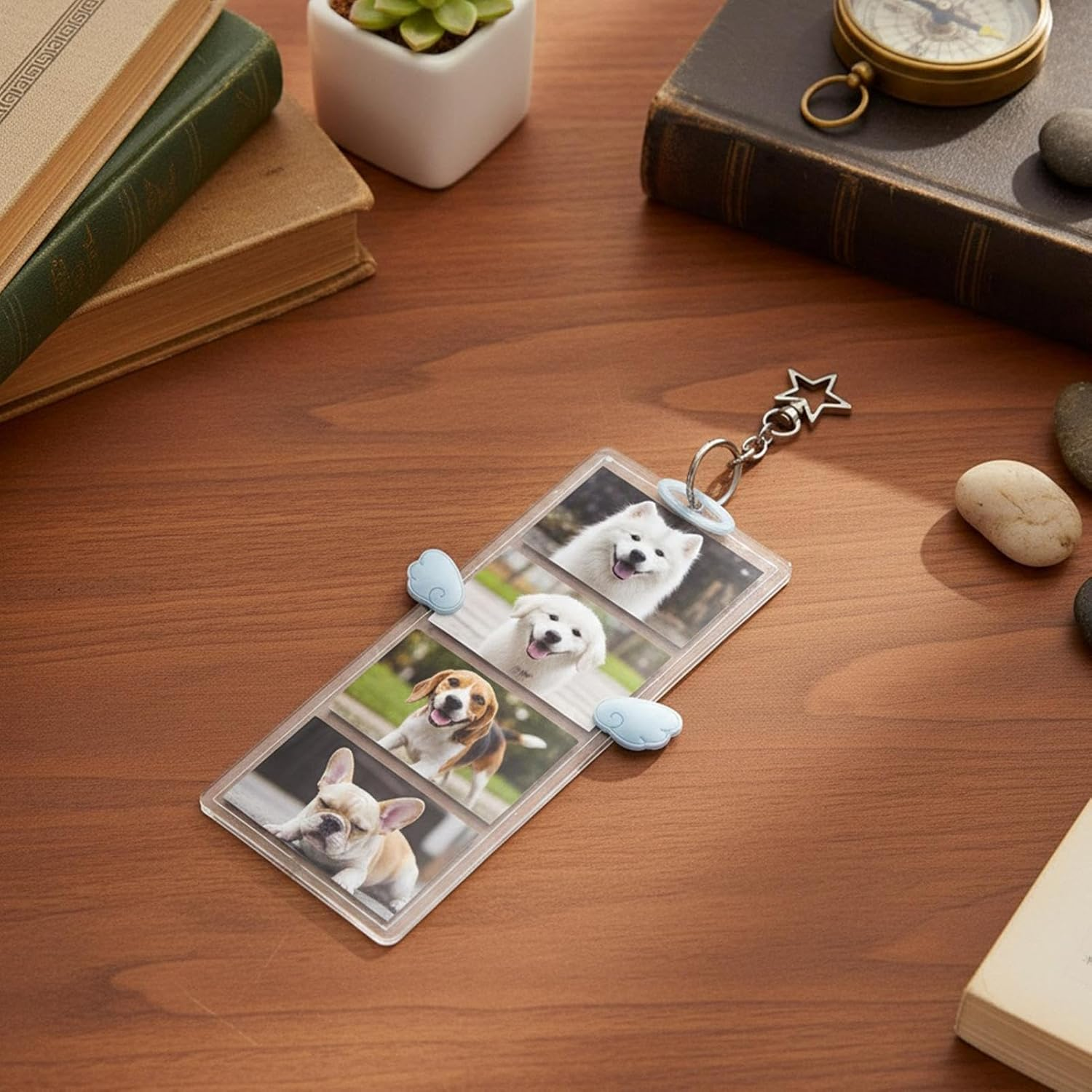 Riaisttd Photo Keychain - 6X3Inch 4-Compartment Acrylic Clip - Picture Keychain Holder DIY Photo Ornaments - for Men Kids Girls Friends Key Bag Purse Wallet Pocket Valentines Day image number 2