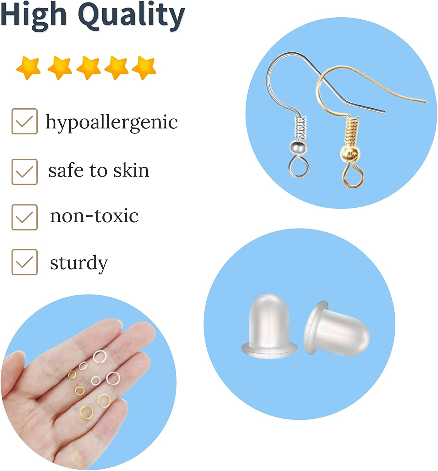 AUXIN 952 Pcs Earring Hooks Kit for Jewelry Making, Earring Making Kit with Hypoallergenic Fish Hooks Earring Backs Earring Cards Jump Rings Plier for DIY Earrings (Gold & Silver)