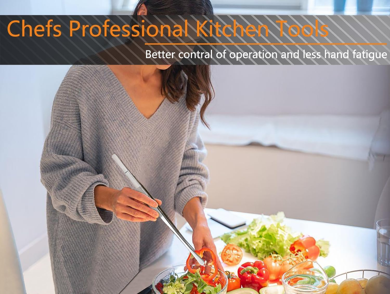 6 Pcs Cooking Tweezer Tongs, 12'' and 6.3" Stainless Steel Kitchen Tweezer Set, Professional Chef Tweezers for Cooking, Repairing, Sea Food, BBQ, Multi-Use image number 6