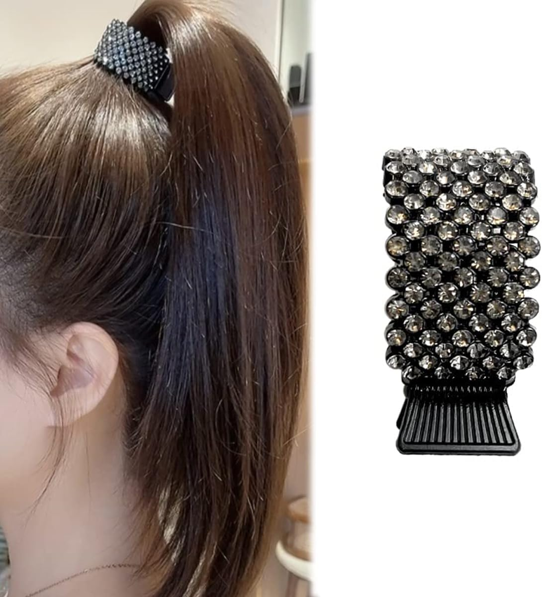 Orivin Small Shark Clips with Rhinestones in 4 Styles - Safe High Ponytail for Thick Long Hair for Women (Gold/Silver/Black/Pearl) image number 6